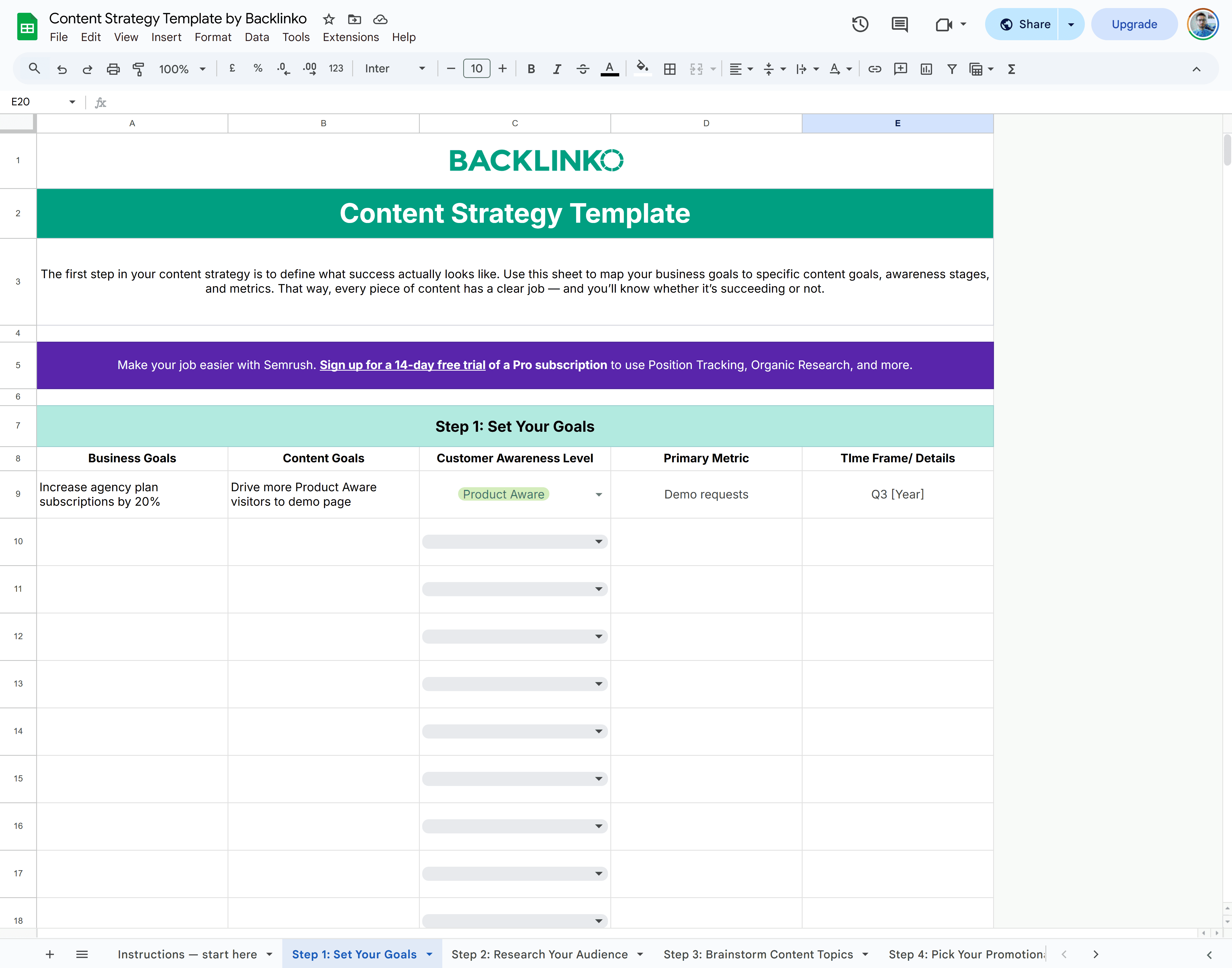 Content Strategy Template &ndash; Set Your Goals
