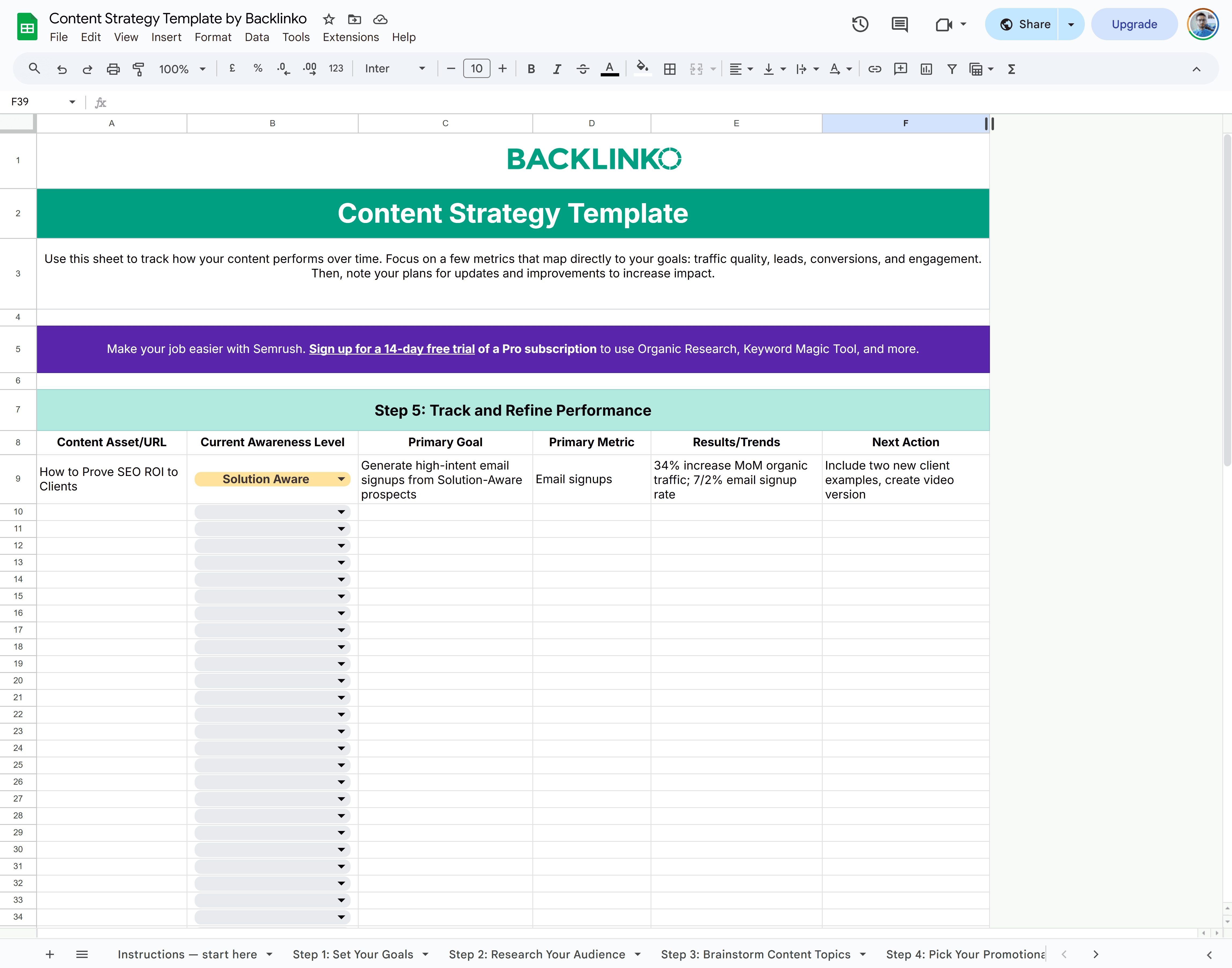 Content Strategy Template &ndash; Track Performance