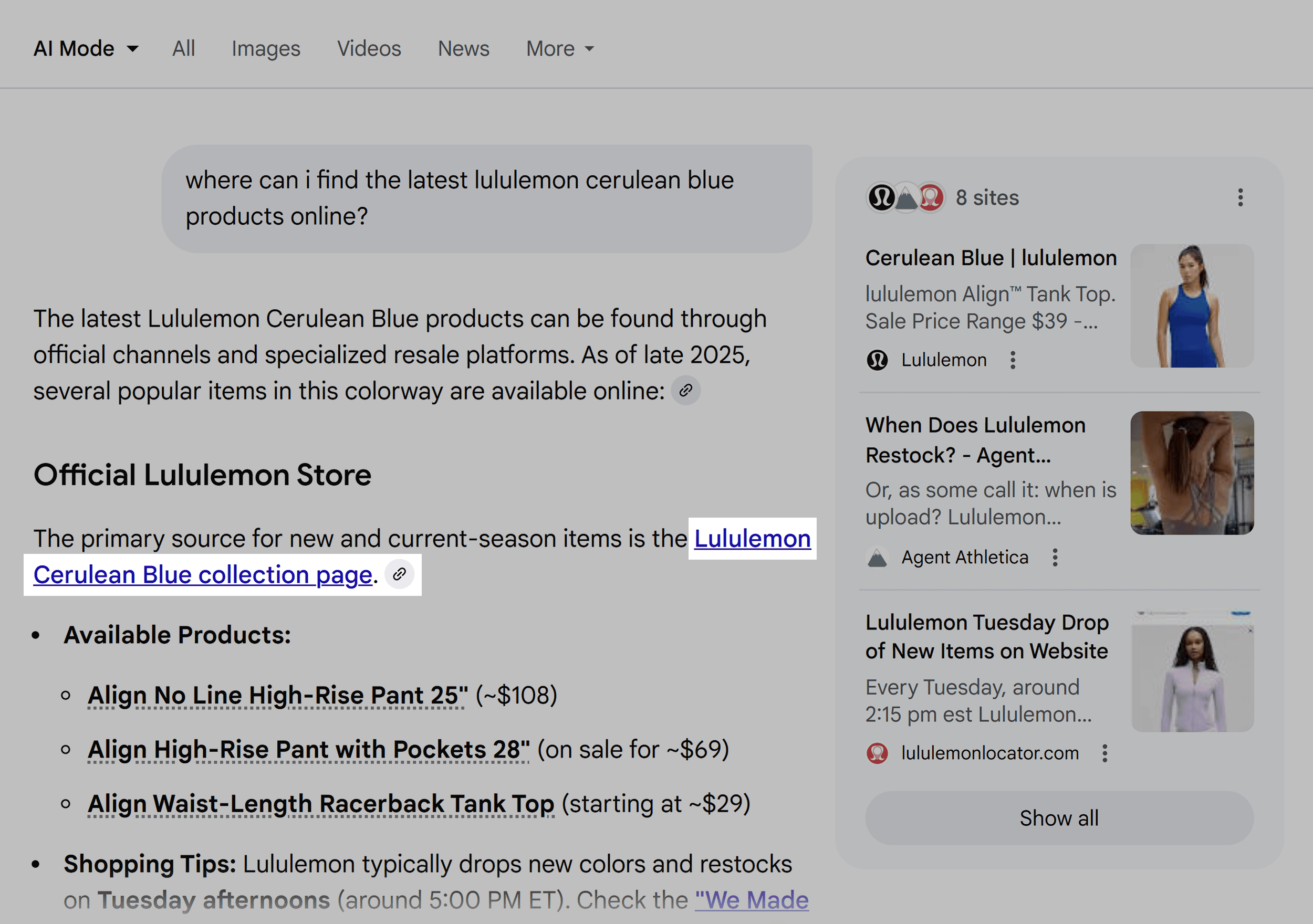 Google AI Mode – Specific product type