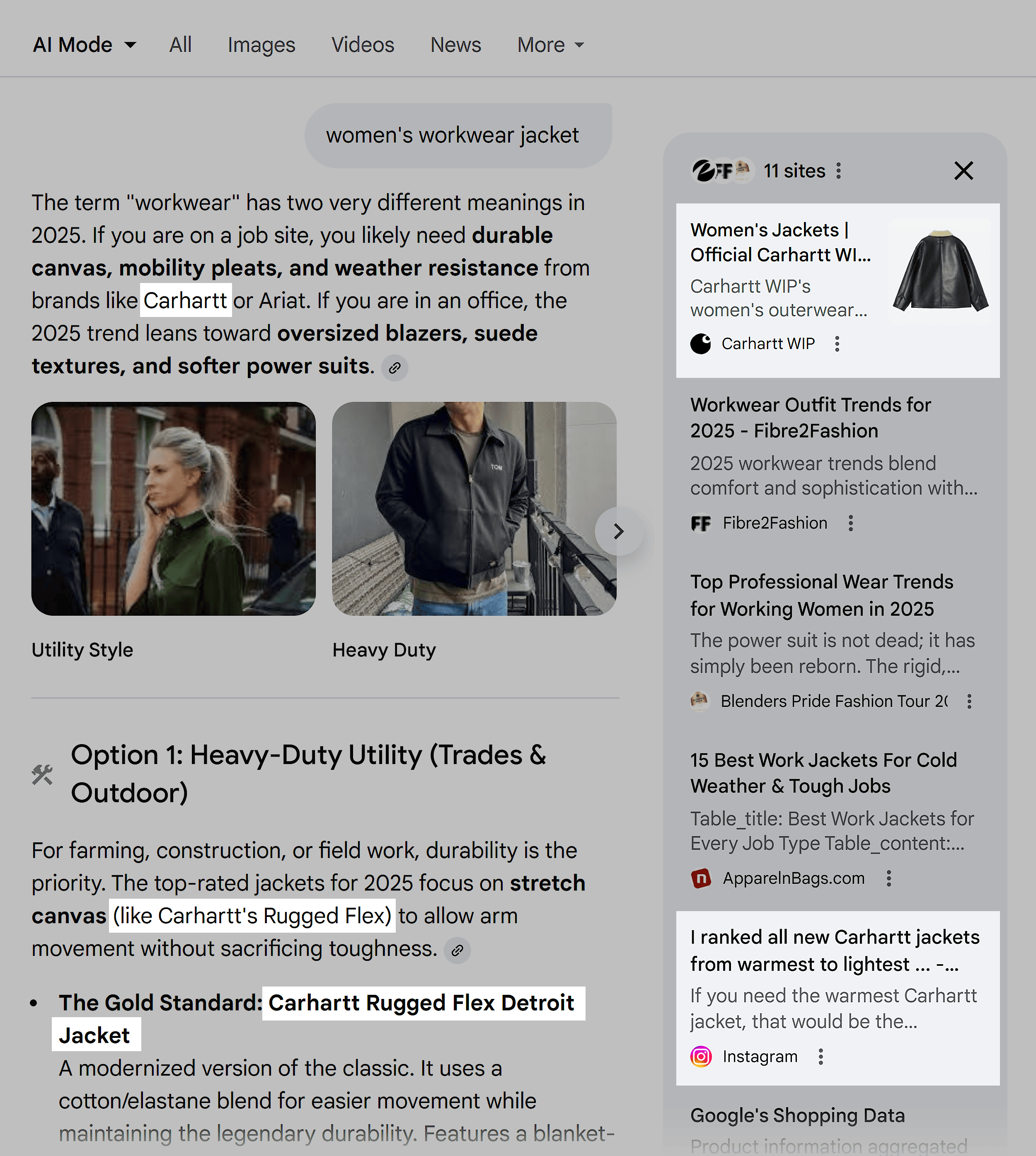 Google AI Mode – Womens workwear jacket