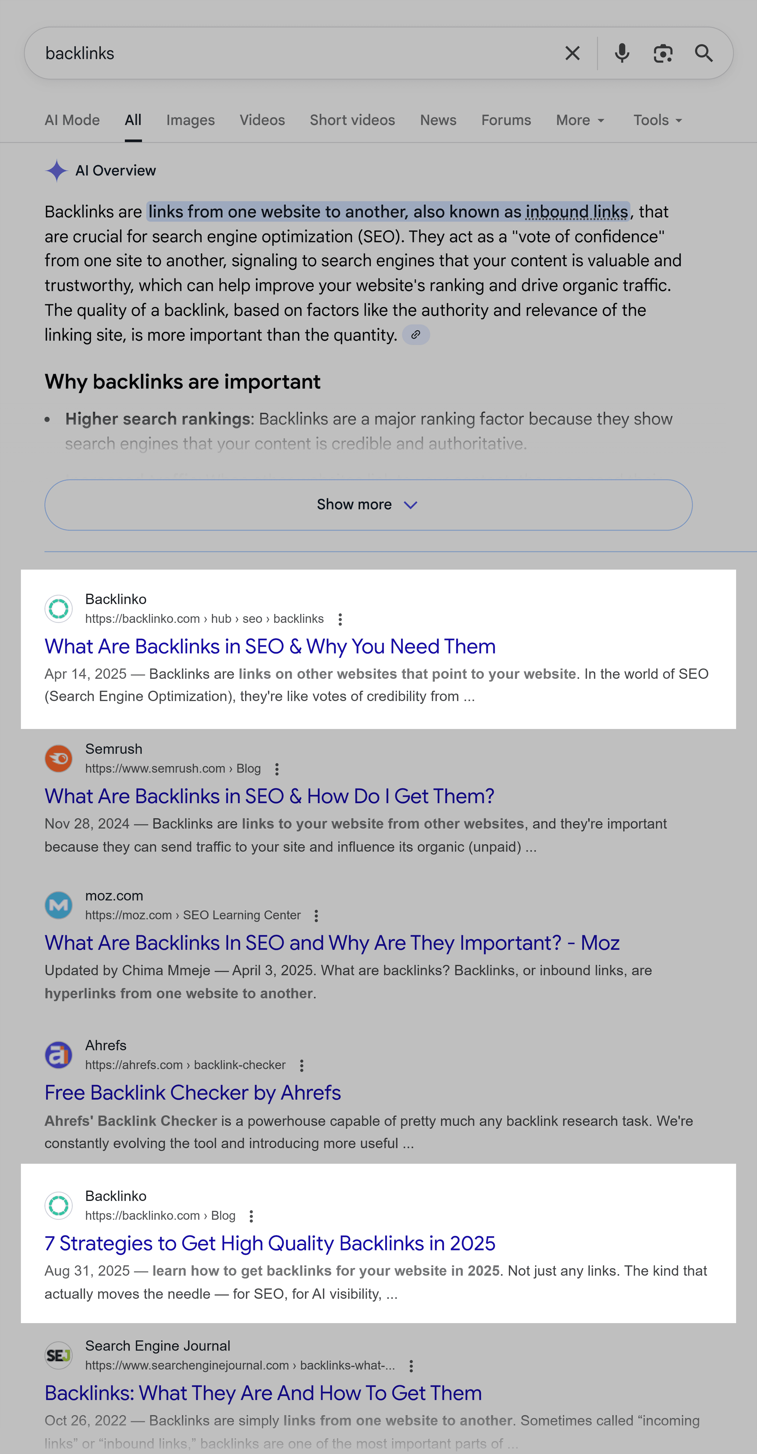 Google SERP – Backlinks