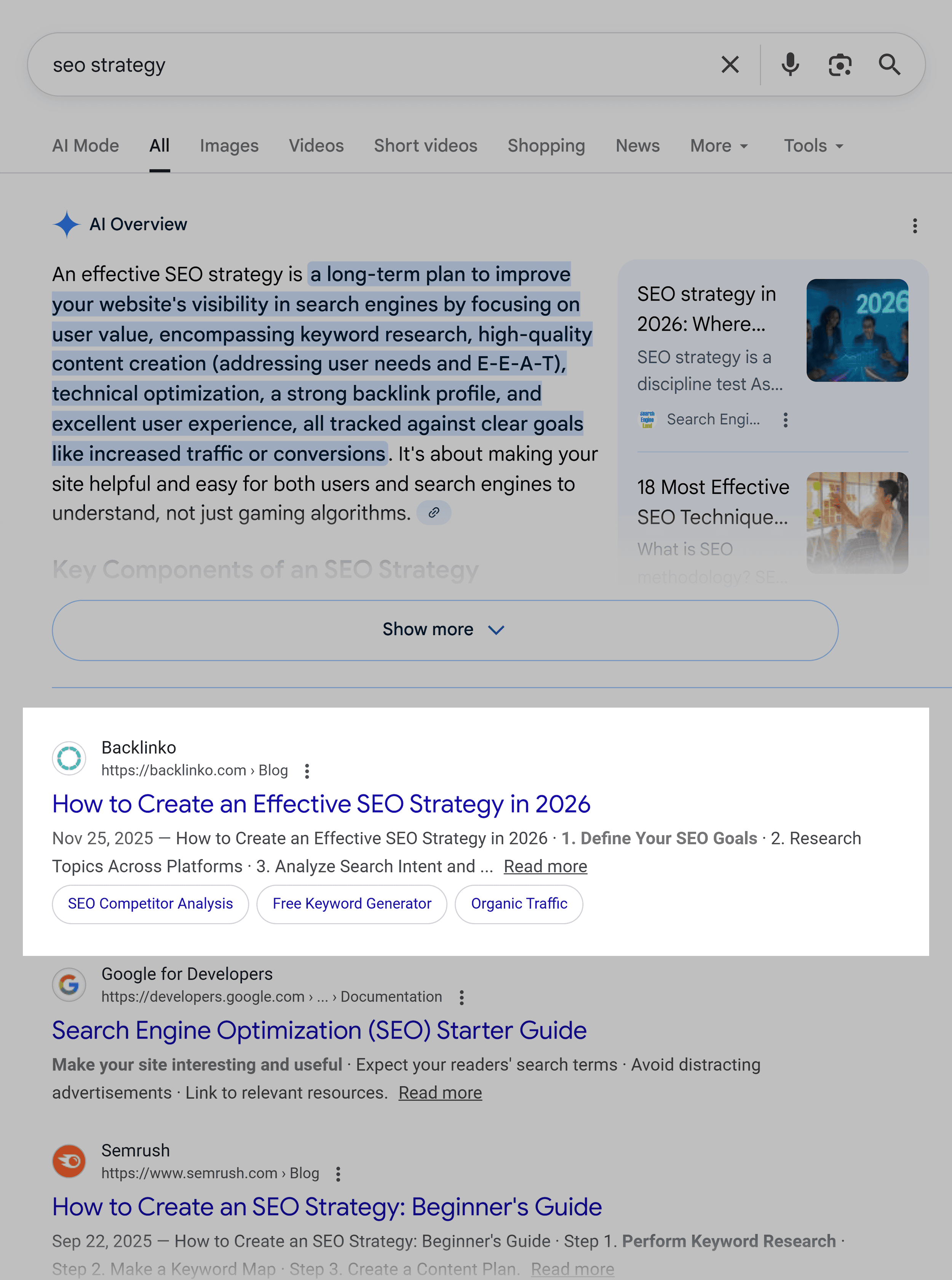 Google SERP &ndash; SEO strategy