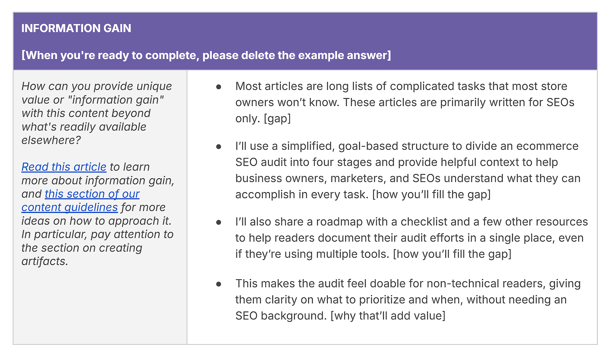 Information Gain &ndash; Ecommerce AEO Audits