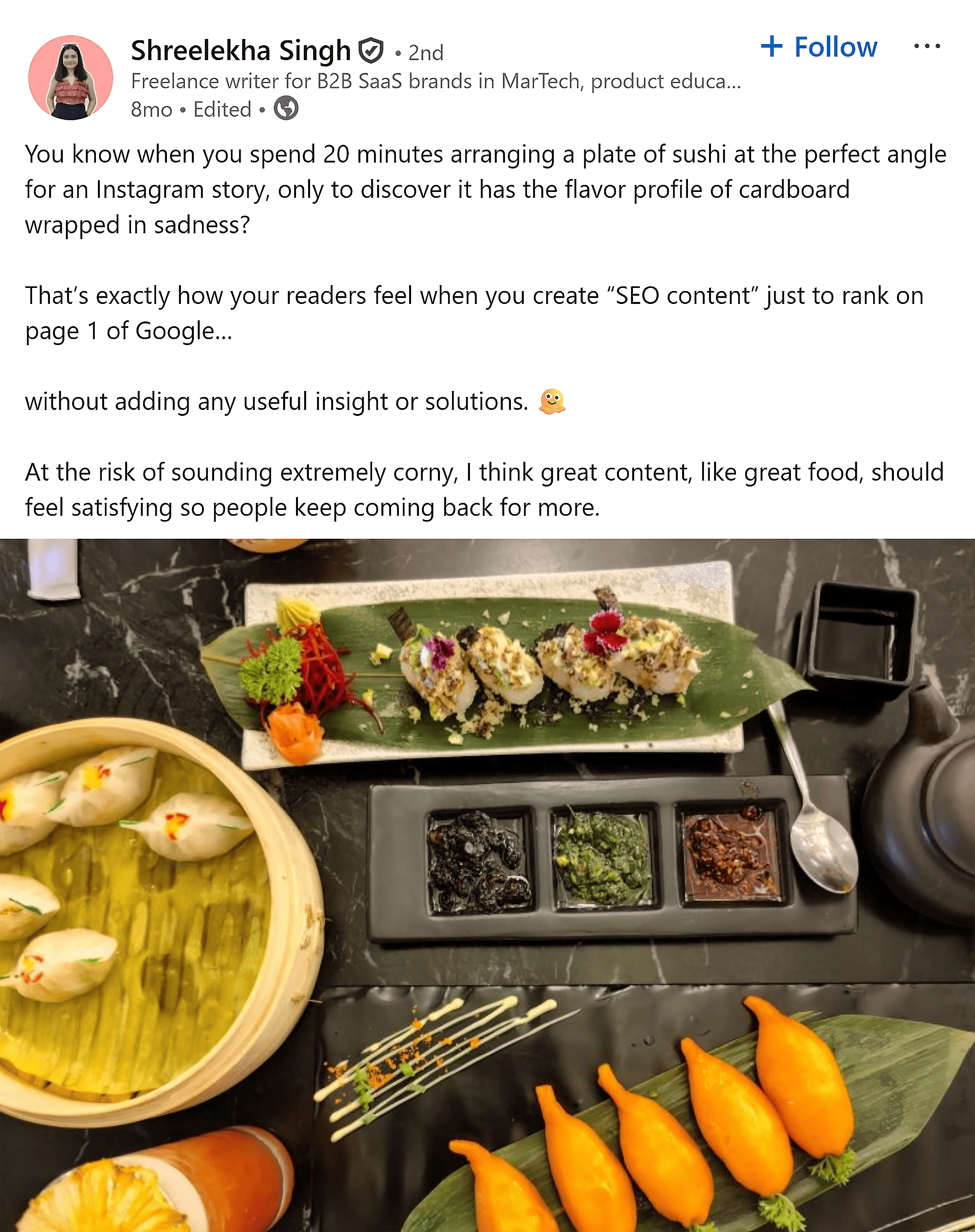 LinkedIn &ndash; Shreelekha Singh &ndash; Status