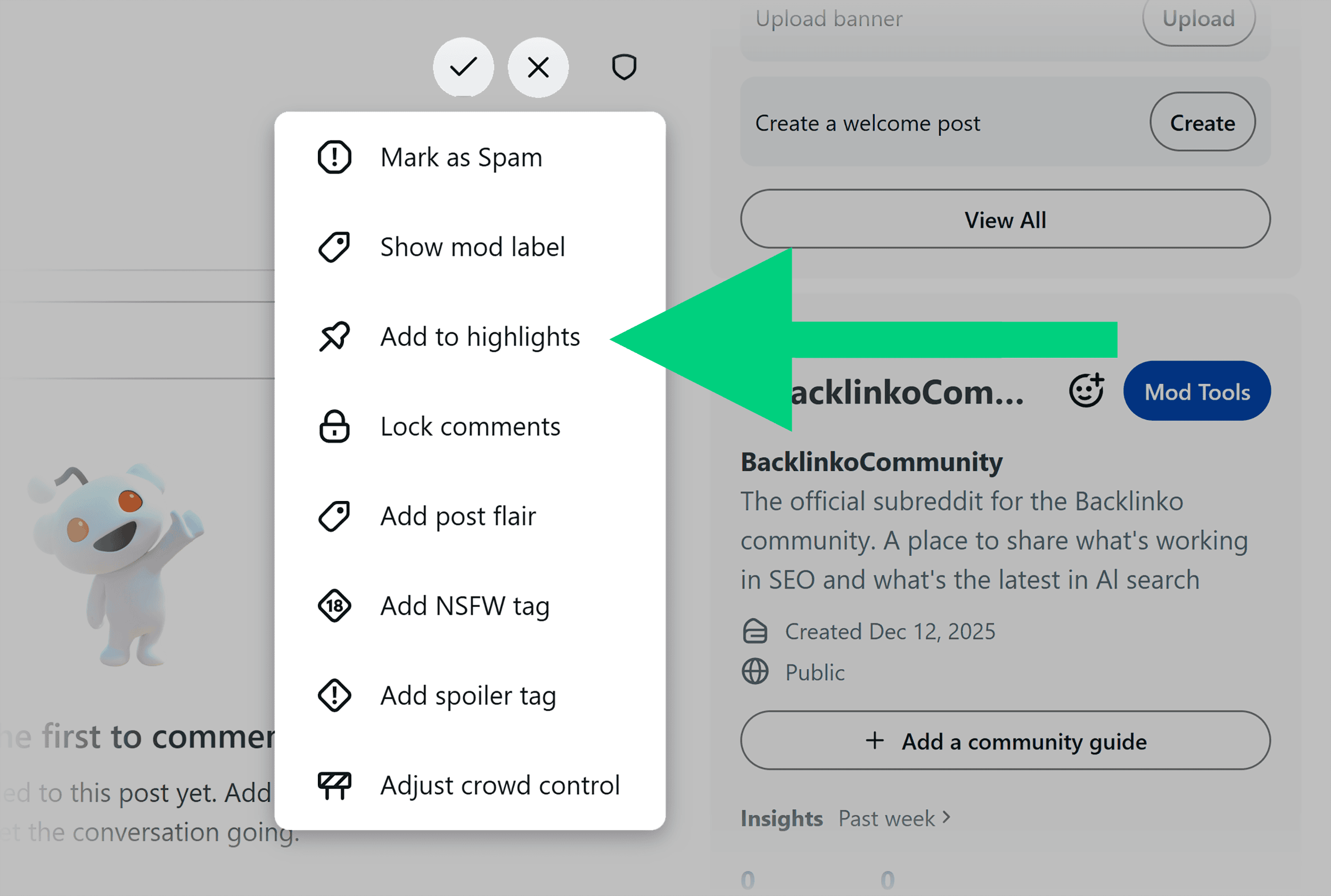 Reddit &ndash; Create new post &ndash; Add to highlights