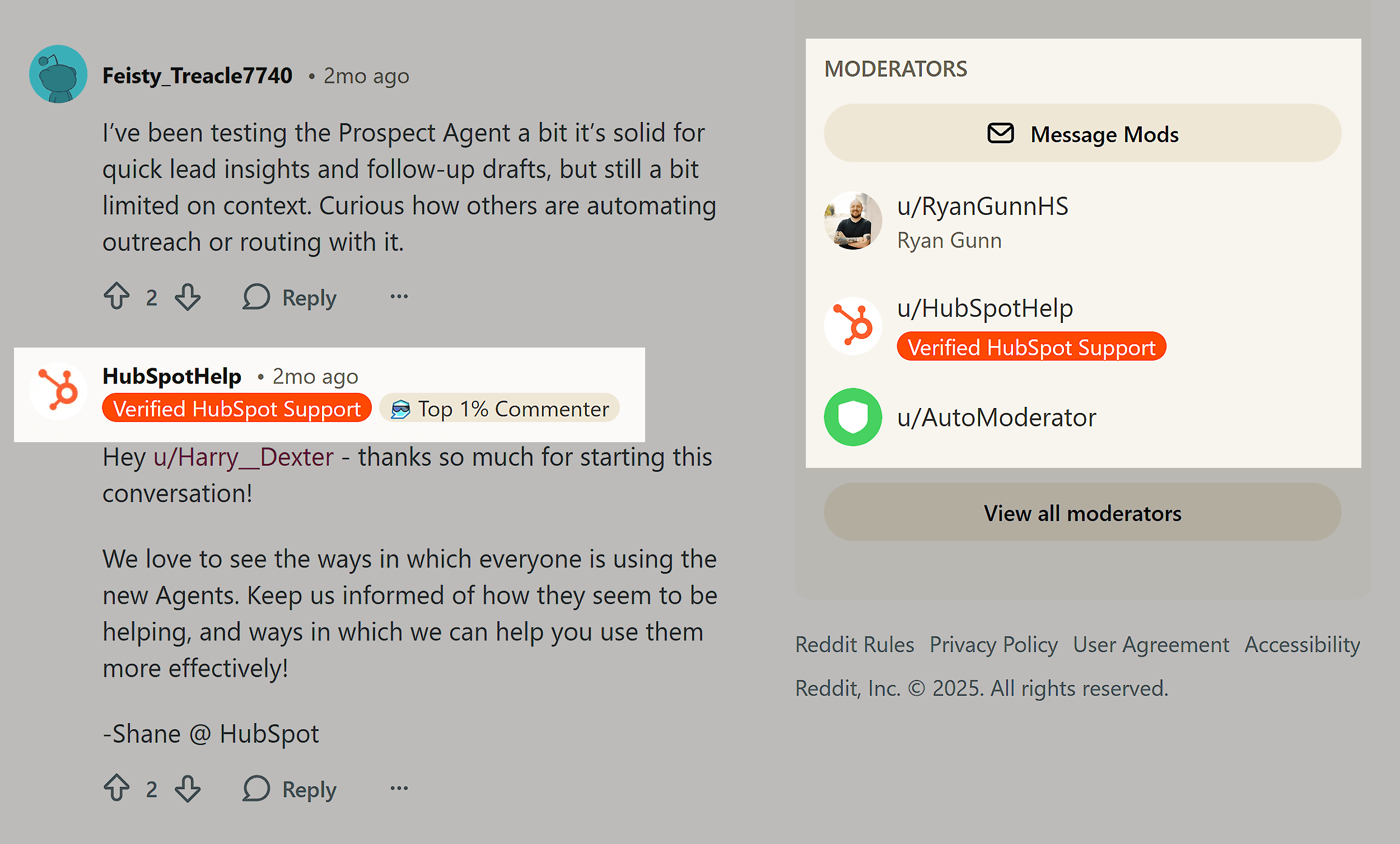 Reddit &ndash; HubSpot moderators