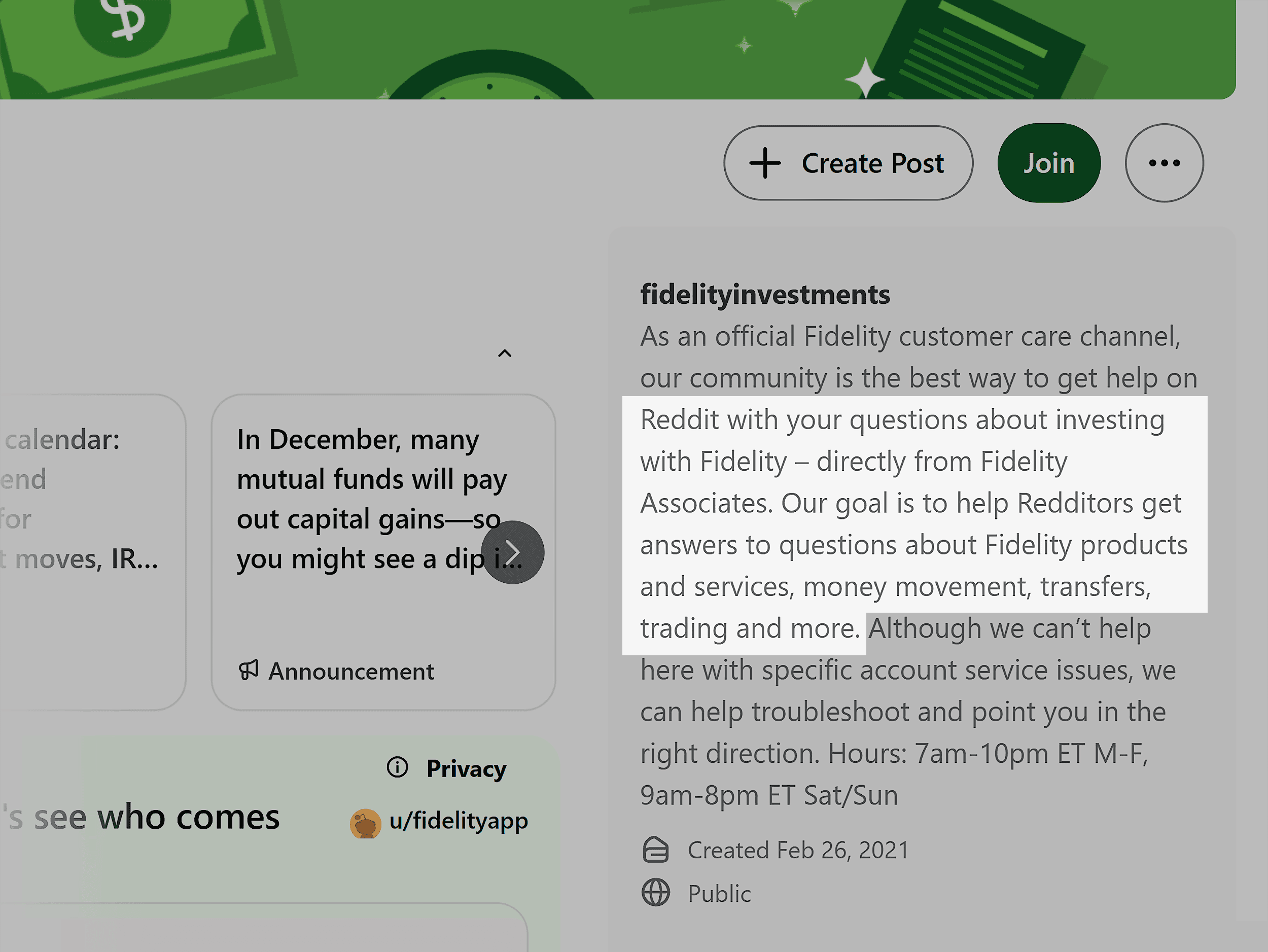 Reddit &ndash; r/fidelityinvestments &ndash; Customer care channel