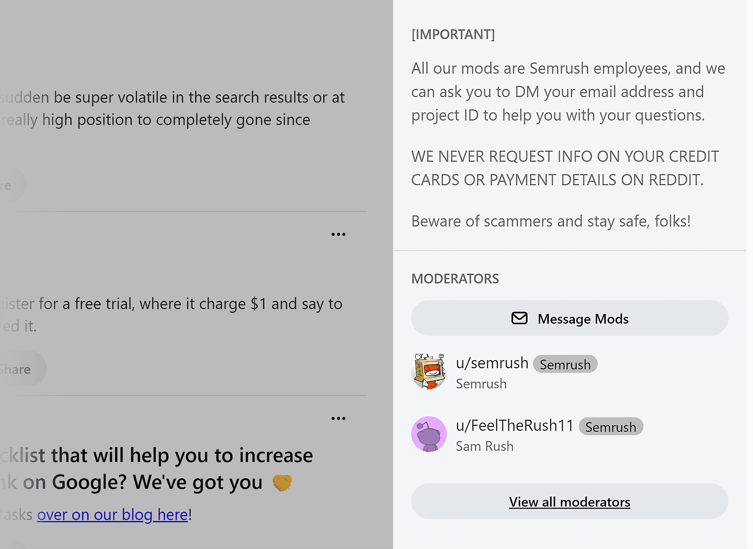 Reddit &ndash; r/semrush &ndash; Important