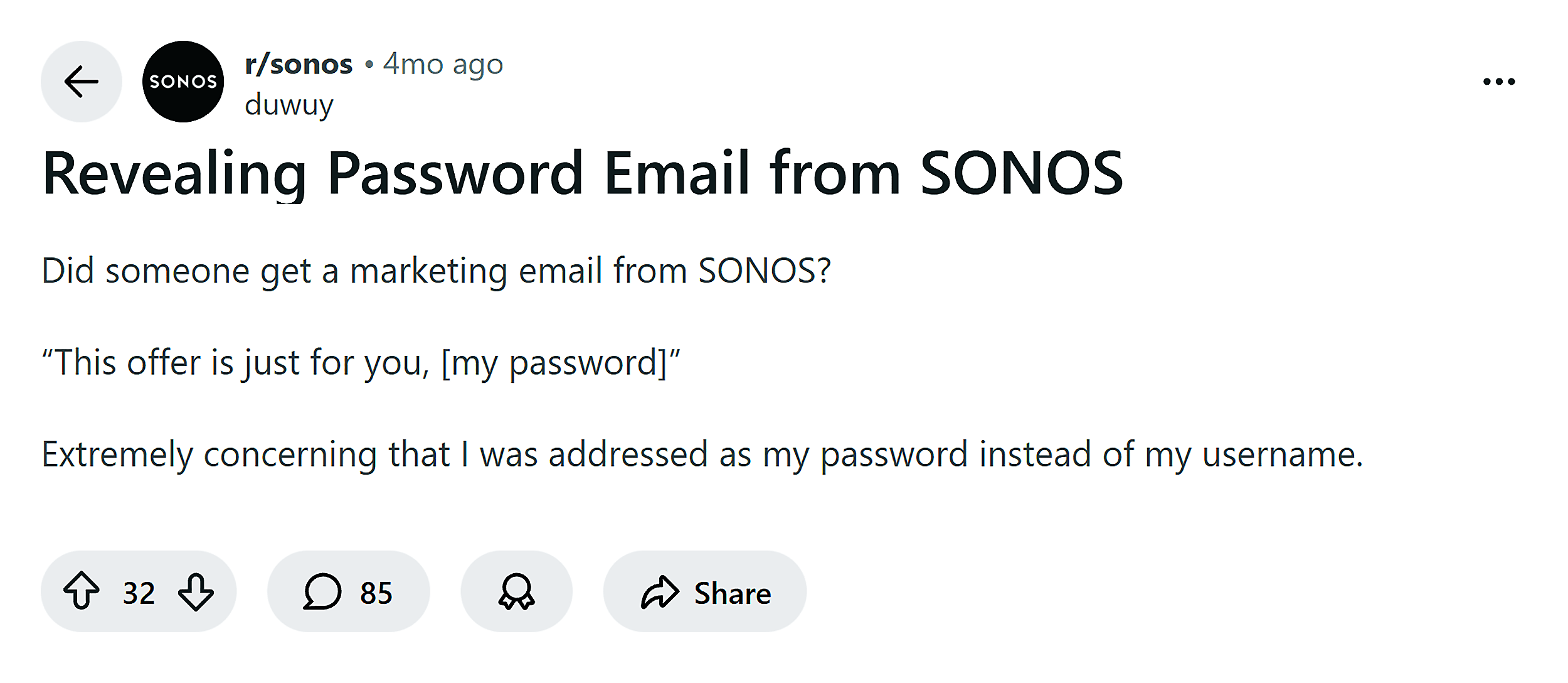 Reddit &ndash; SONOS Revealing Password