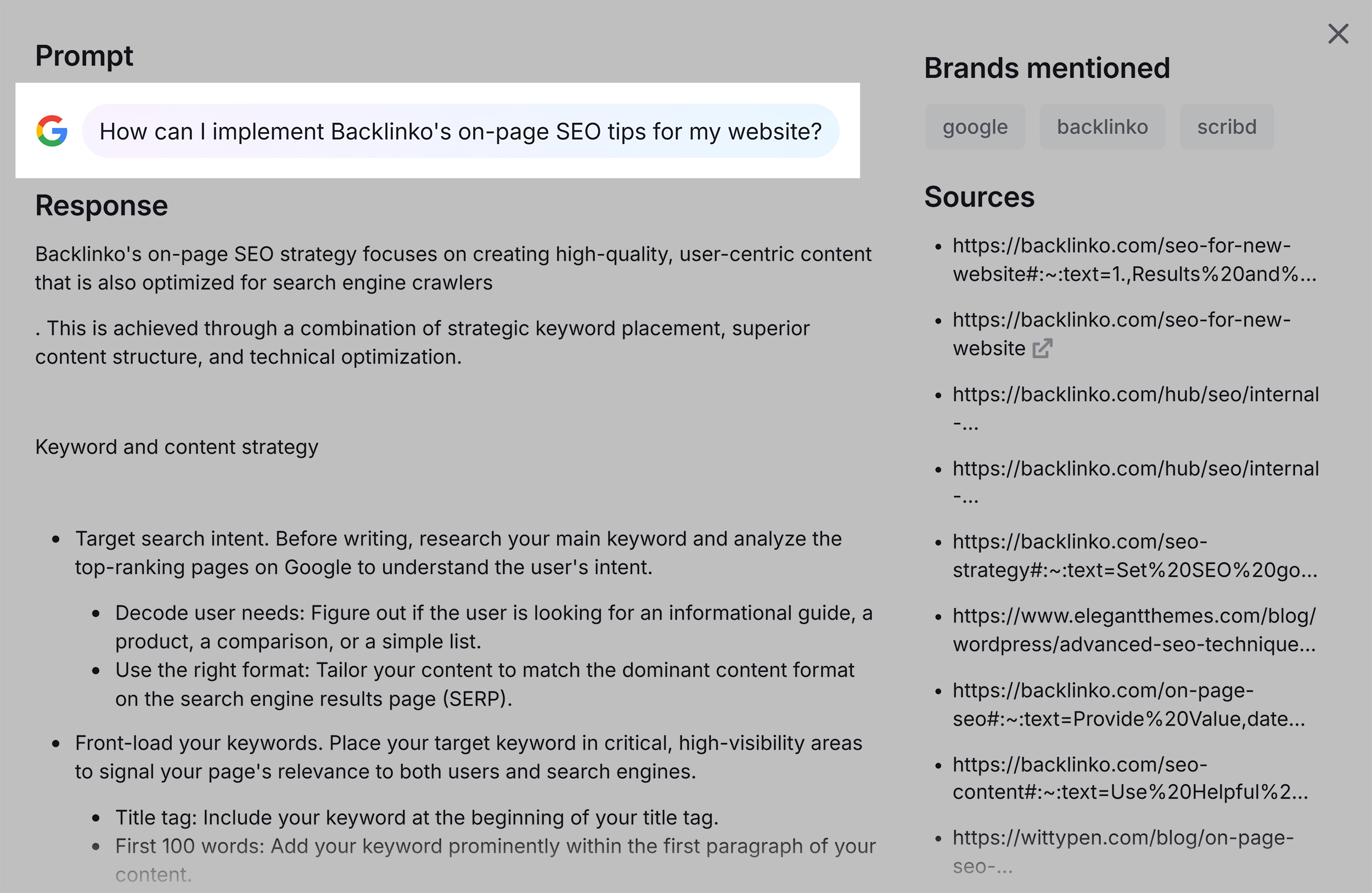 Semrush AI Visibility Overview – Backlinko – Prompt
