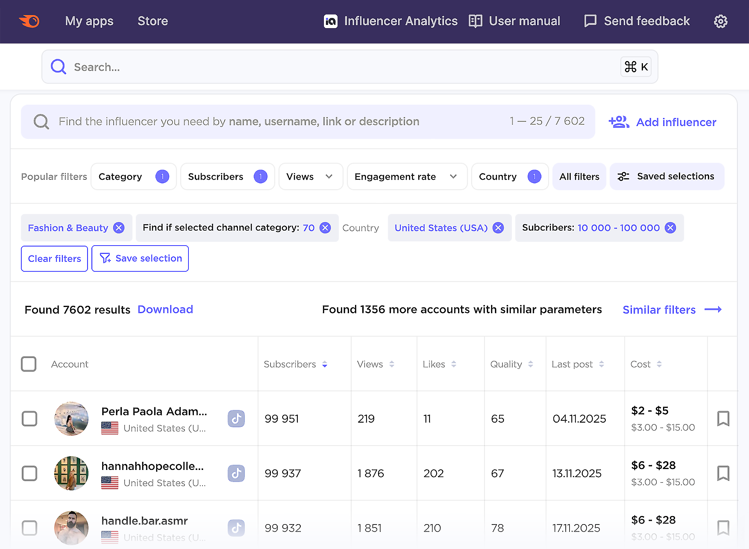Semrush Influencer Analytics App