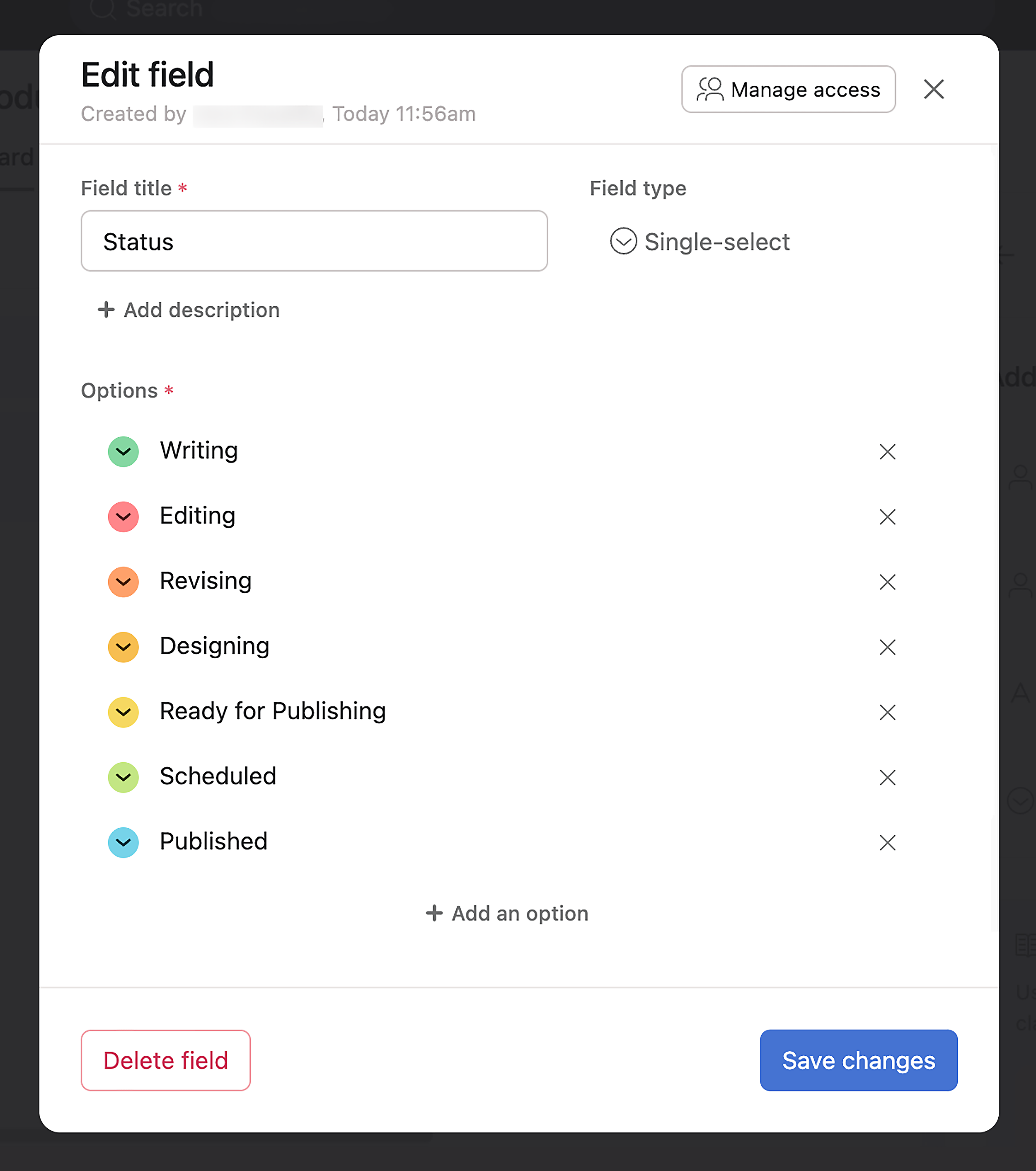 Edit field – Save changes Edit field – Save changes