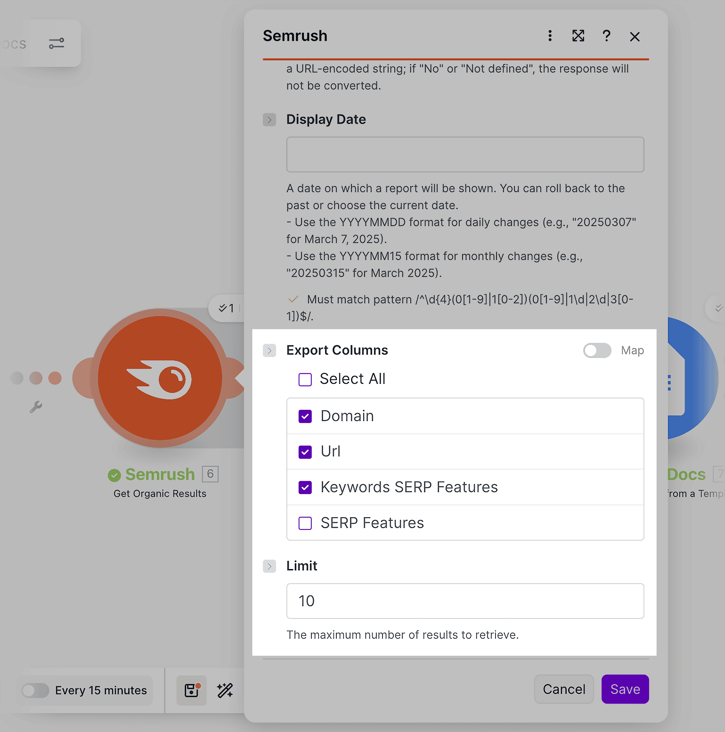 Export columns & Limit field Export columns & Limit field