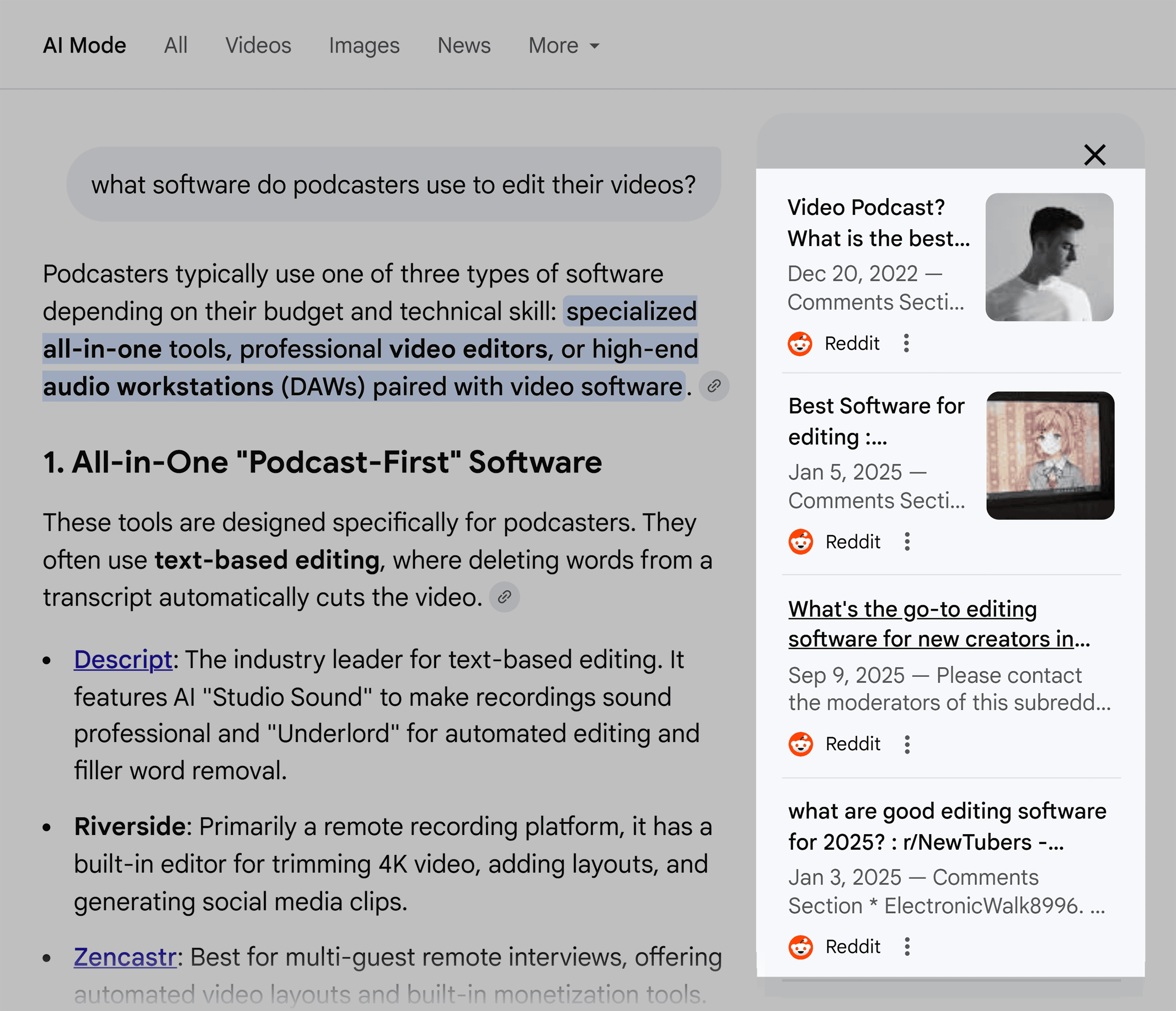 Google AI Mode – Reddit sources Google AI Mode – Reddit sources