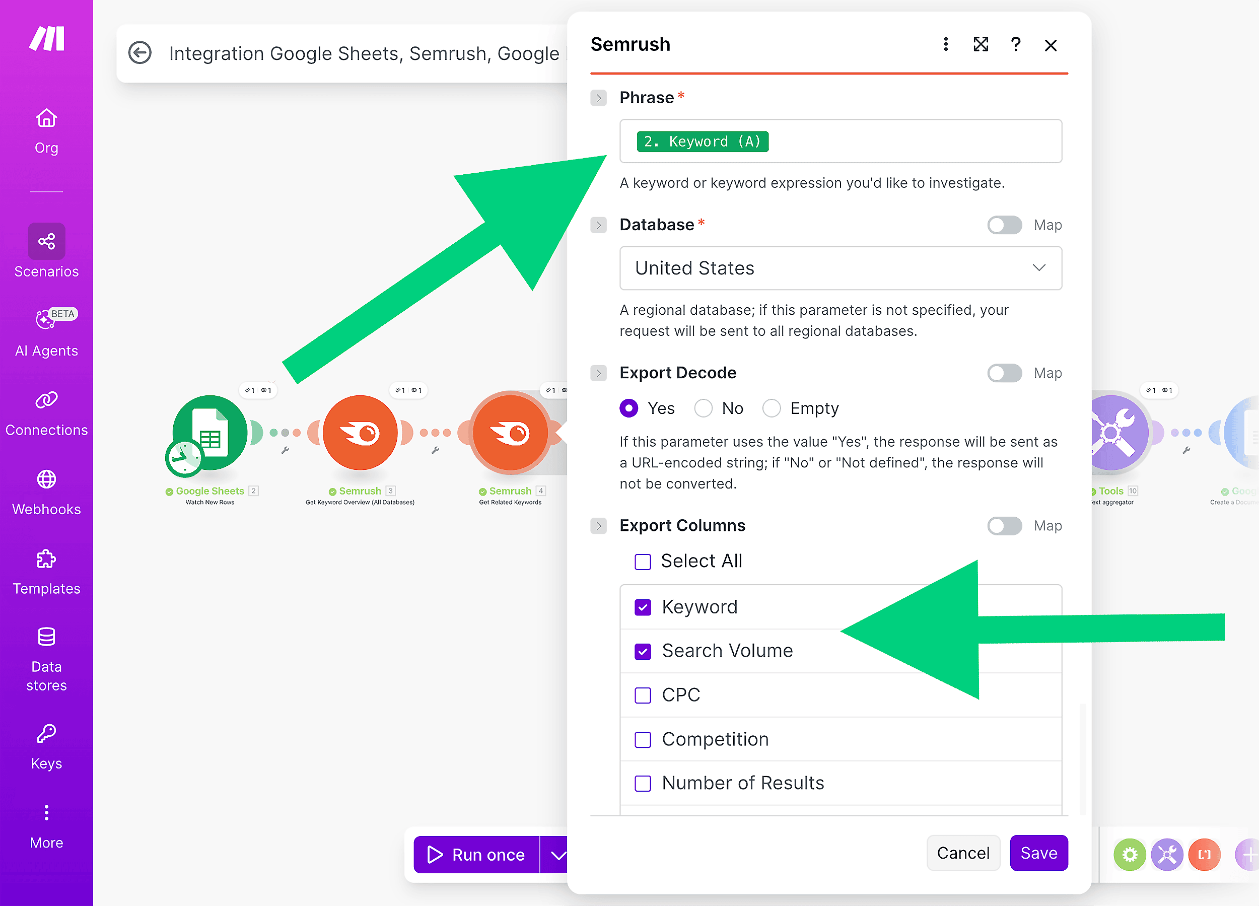 Maping “Phrase” to the keyword column Maping "Phrase" to the keyword column