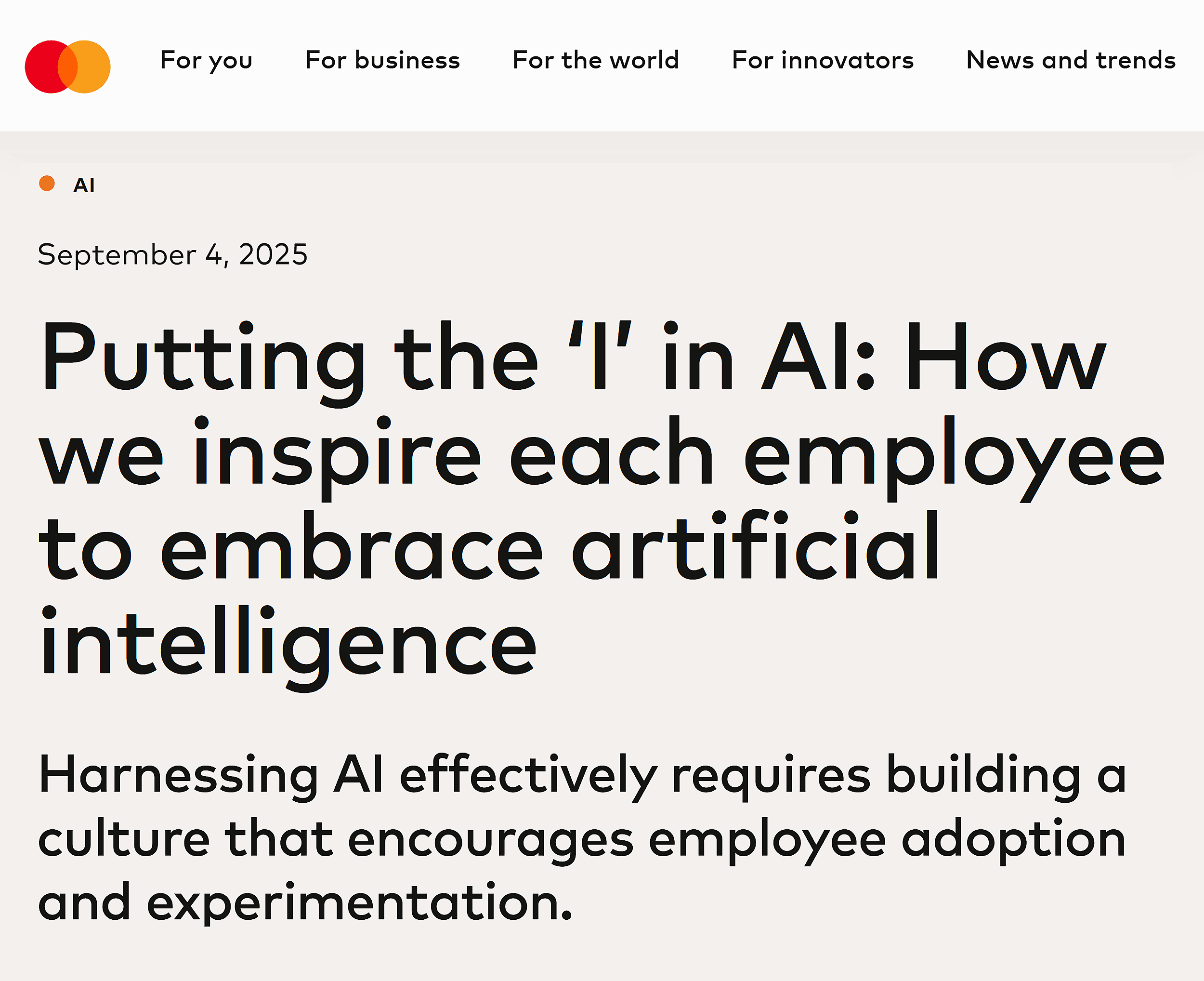 Mastercard &ndash; Putting the "I"in AI