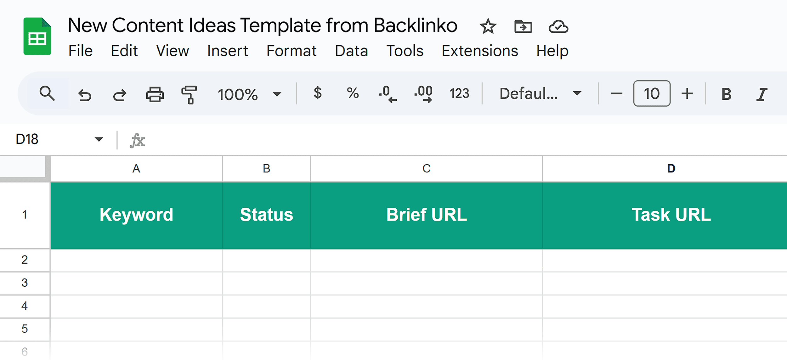 New Content Ideas Template from Backlinko – Empty New Content Ideas Template from Backlinko – Empty