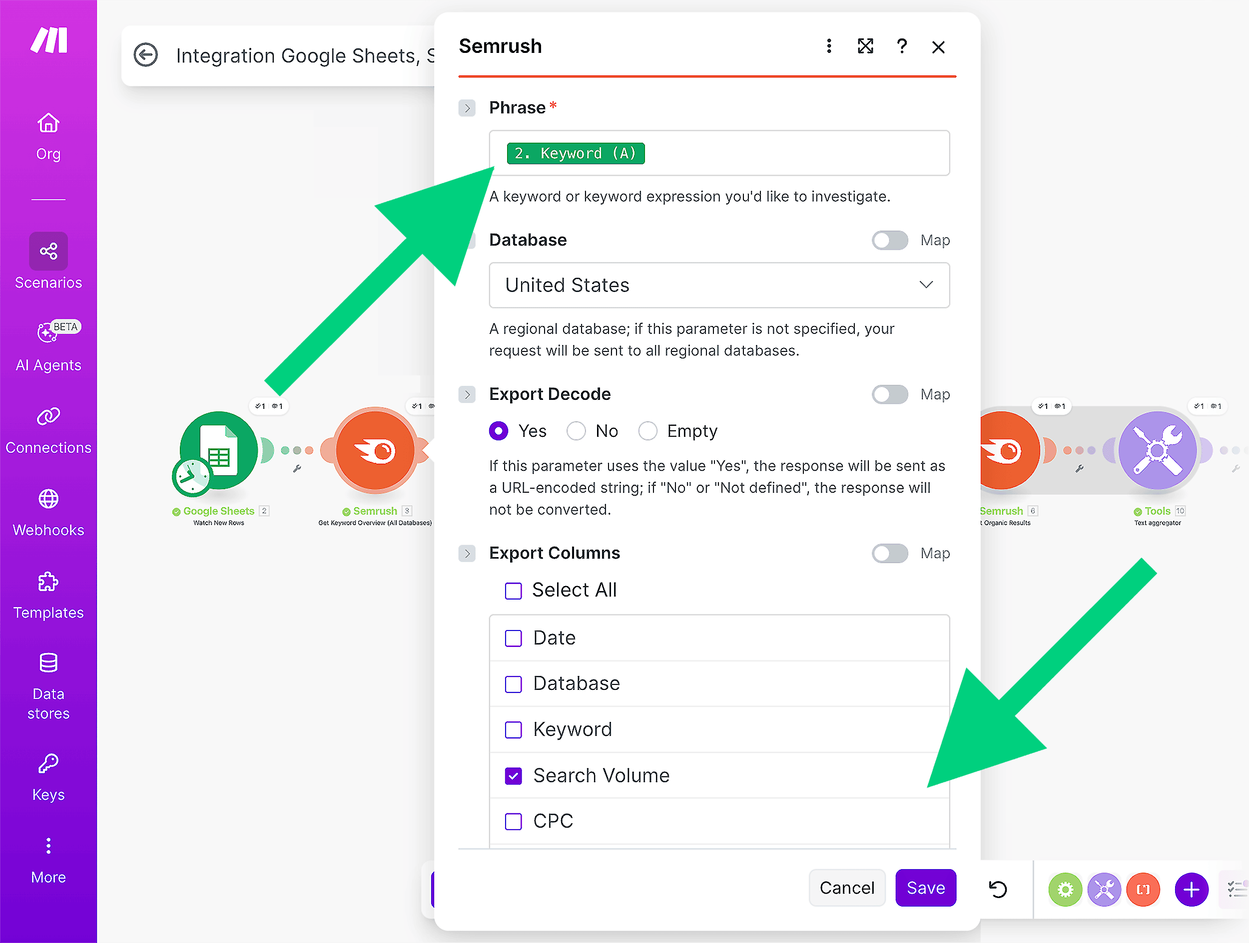 Phrase field to the Google sheet Phrase field to the Google sheet