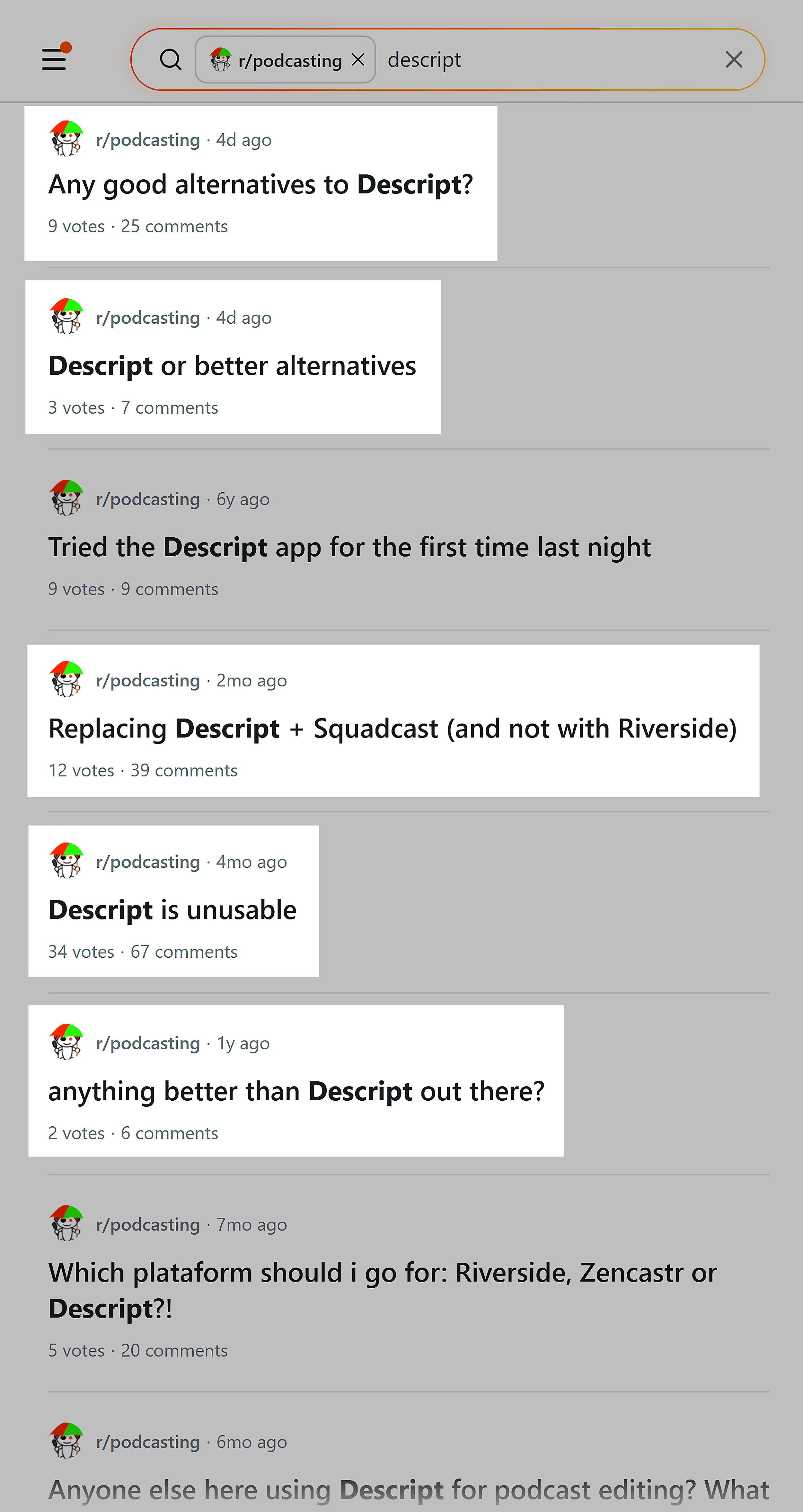 Reddit – r/podcasting – Negative threads Reddit – r/podcasting – Negative threads