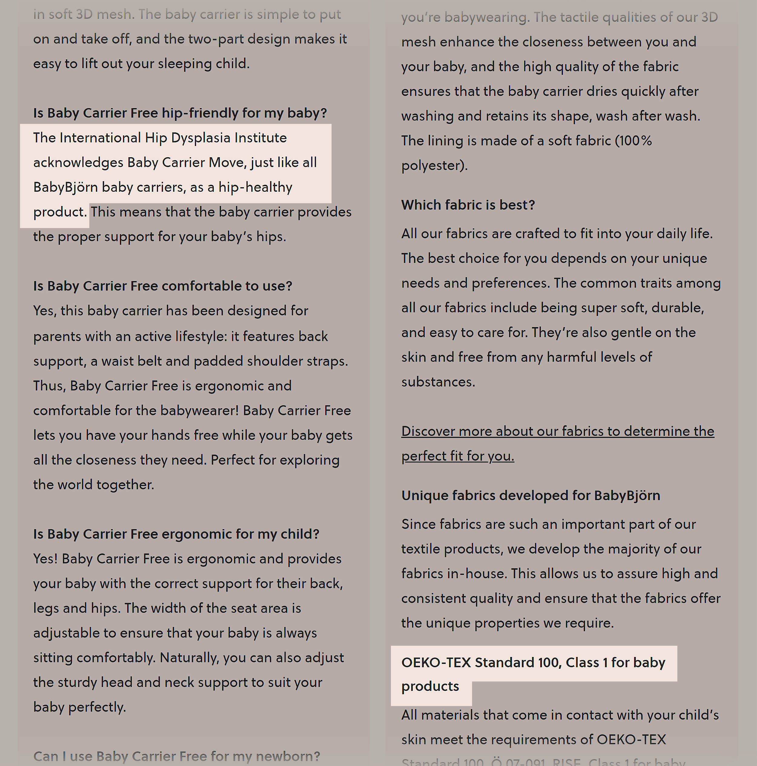 Baby Bjorn &ndash; Product fabrics