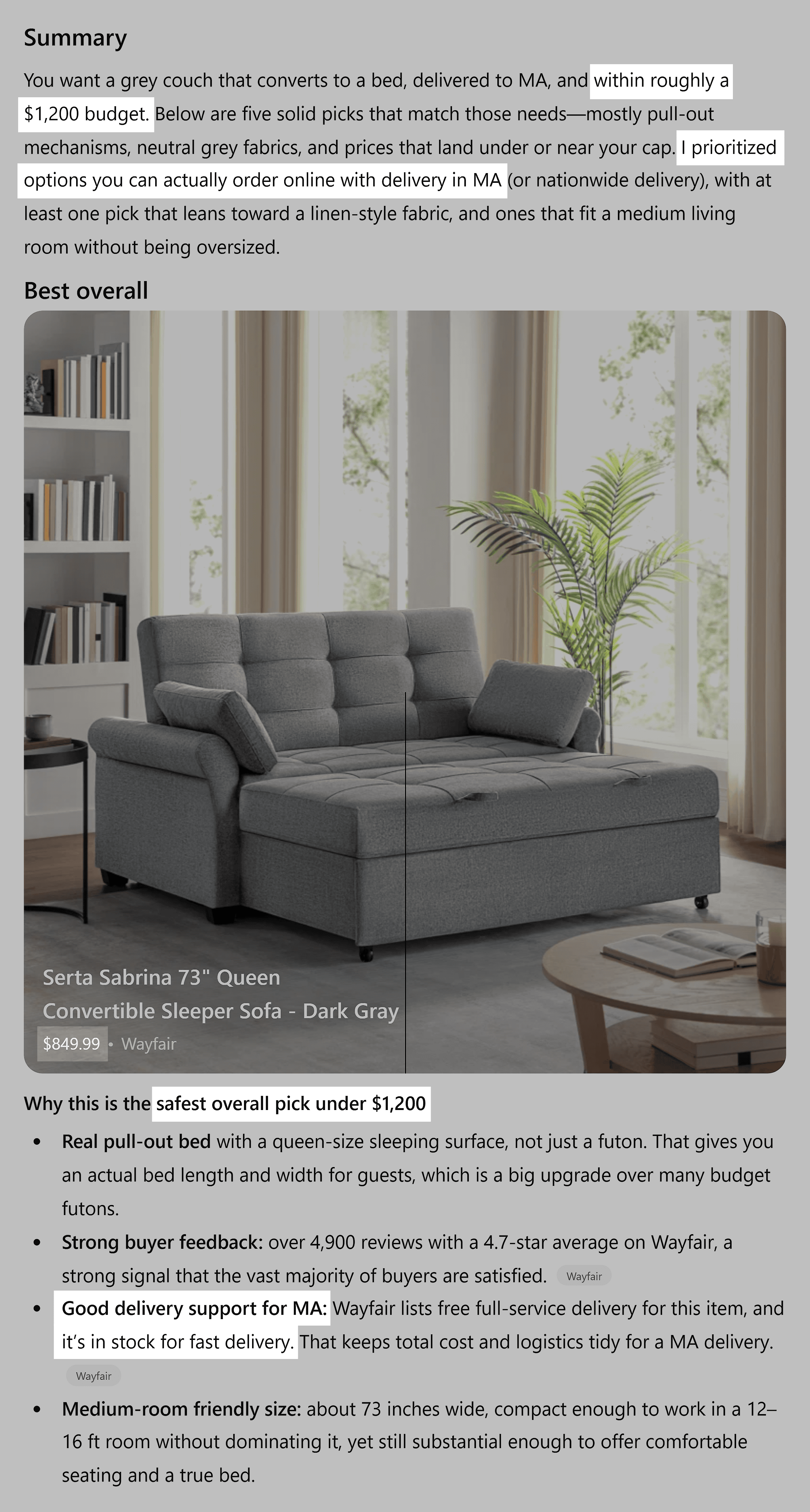 ChatGPT &ndash; Returned options that fit