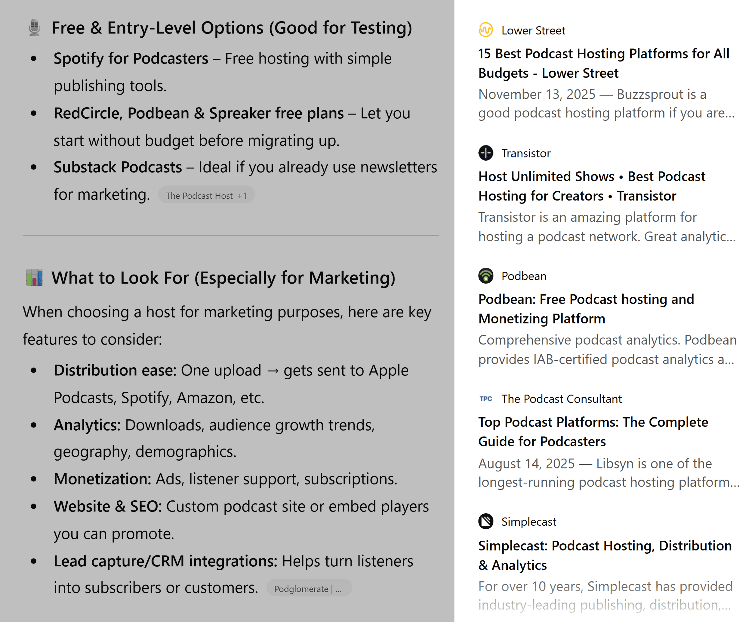 ChatGPT &ndash; Sources &ndash; Podcast hosting platforms