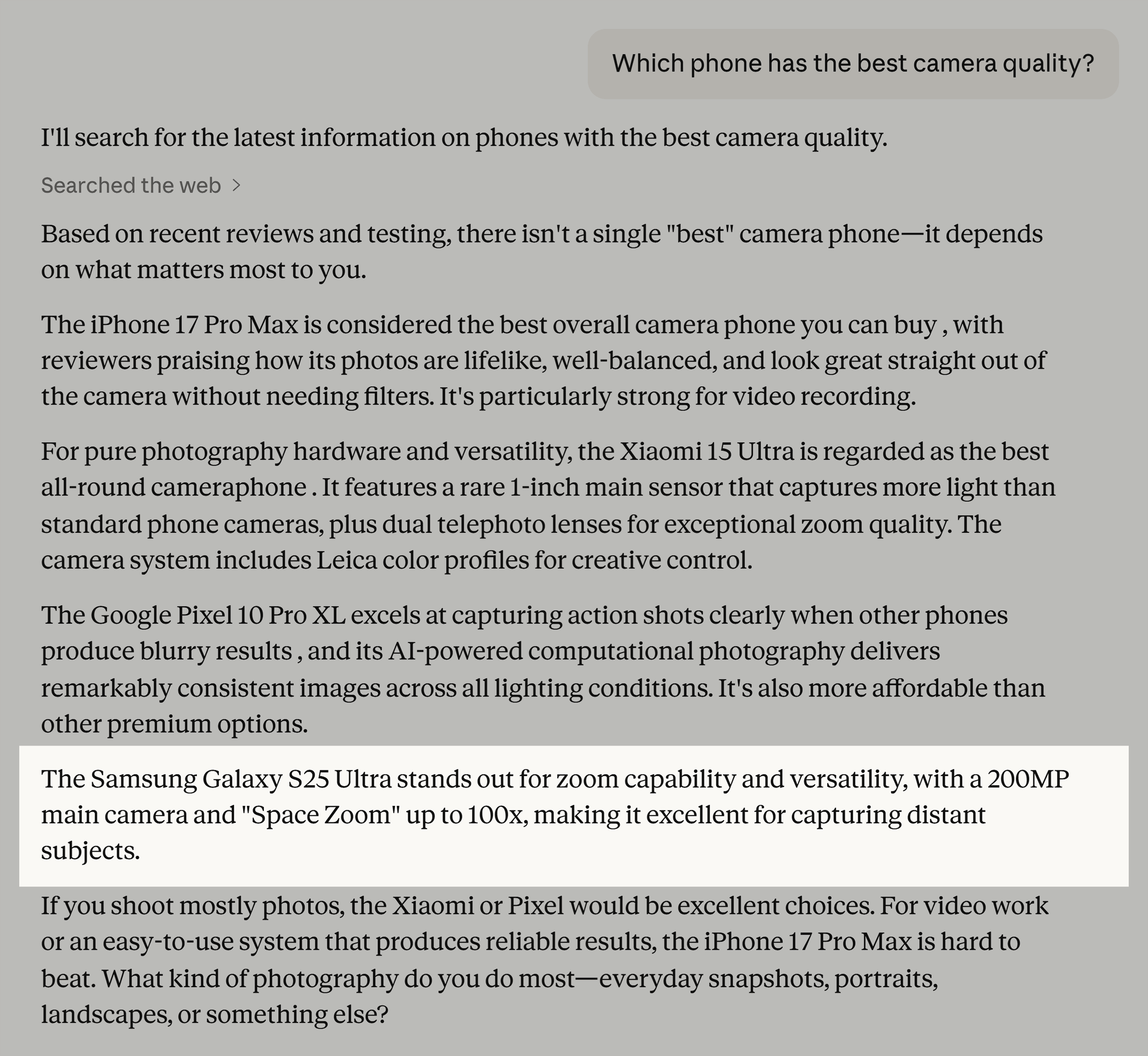 Claude &ndash; Samsung result