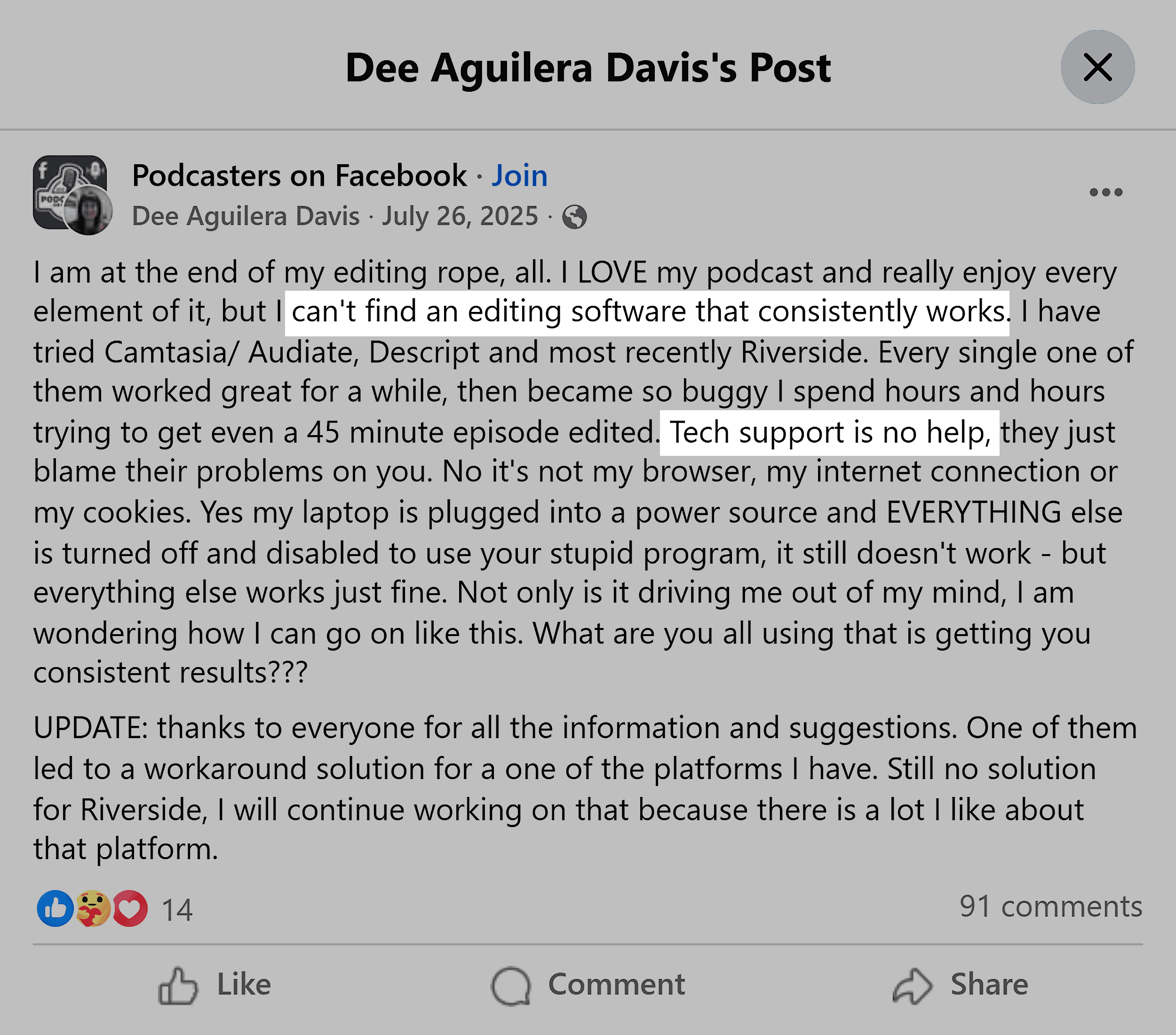 Facebook &ndash; Telling language for Marcus's persona