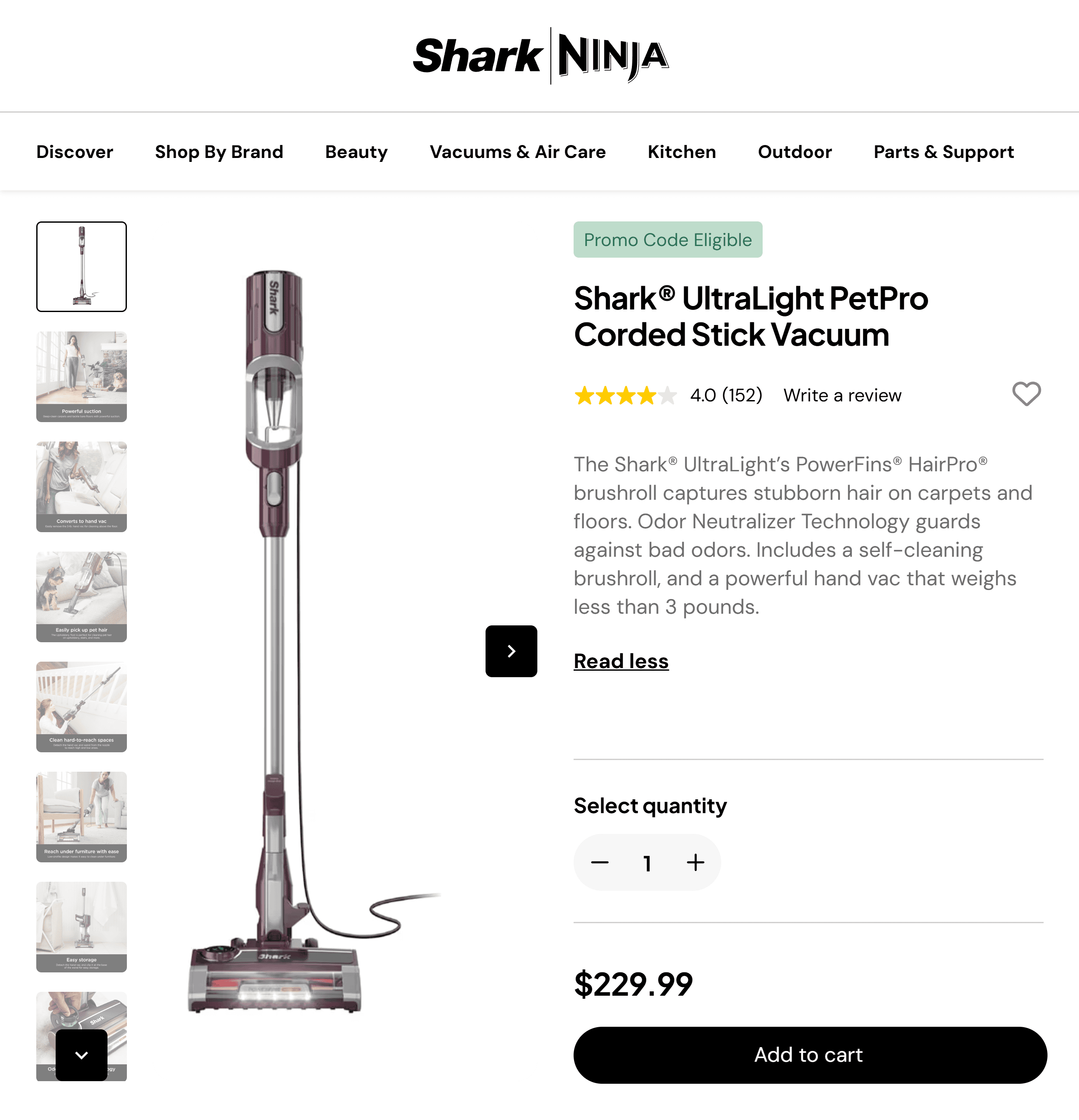 SharkNINJA &ndash; Shark Ultralight PetPro Corded Stick Vacuum