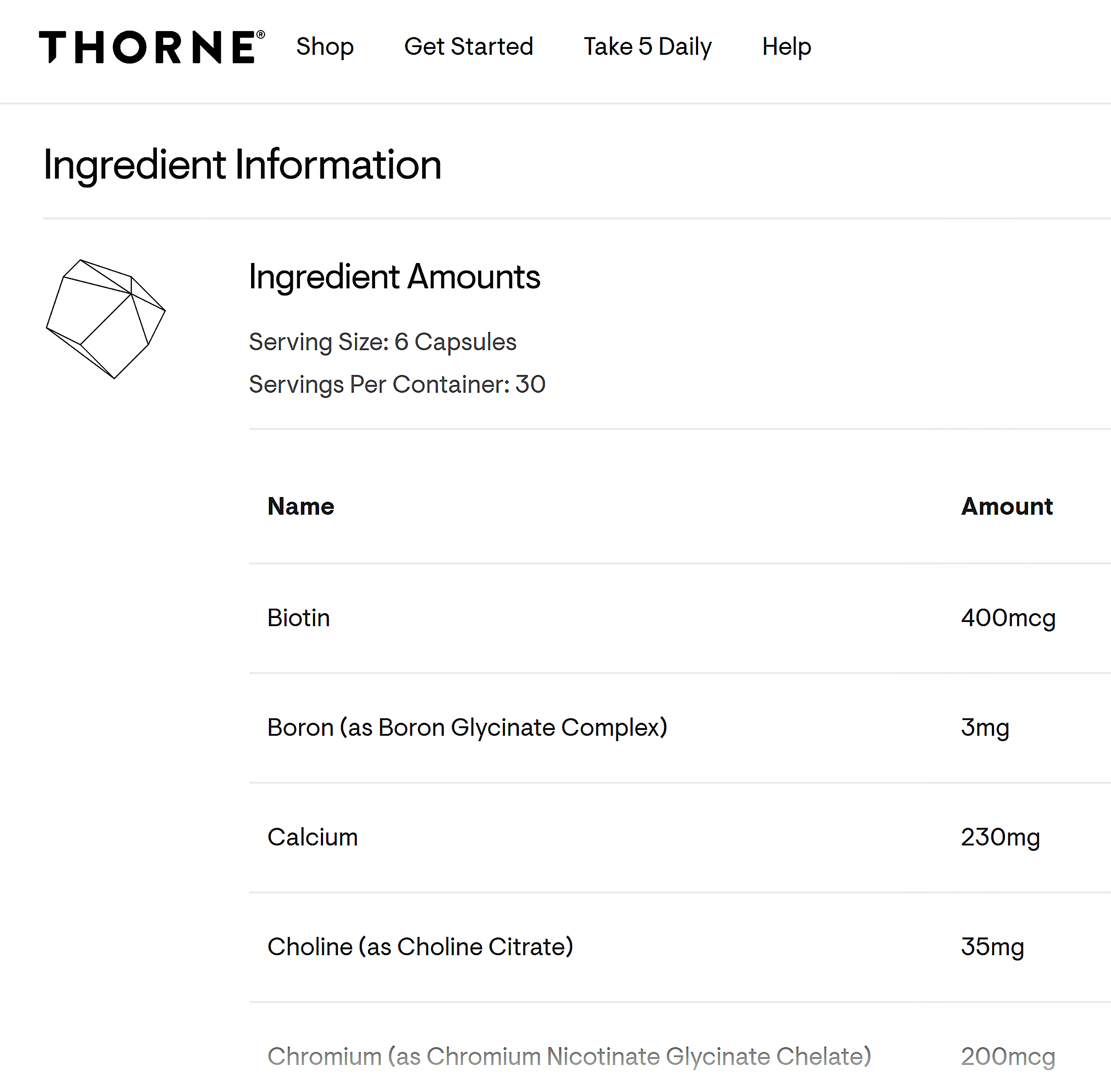 Thorne &ndash; Ingredient Information
