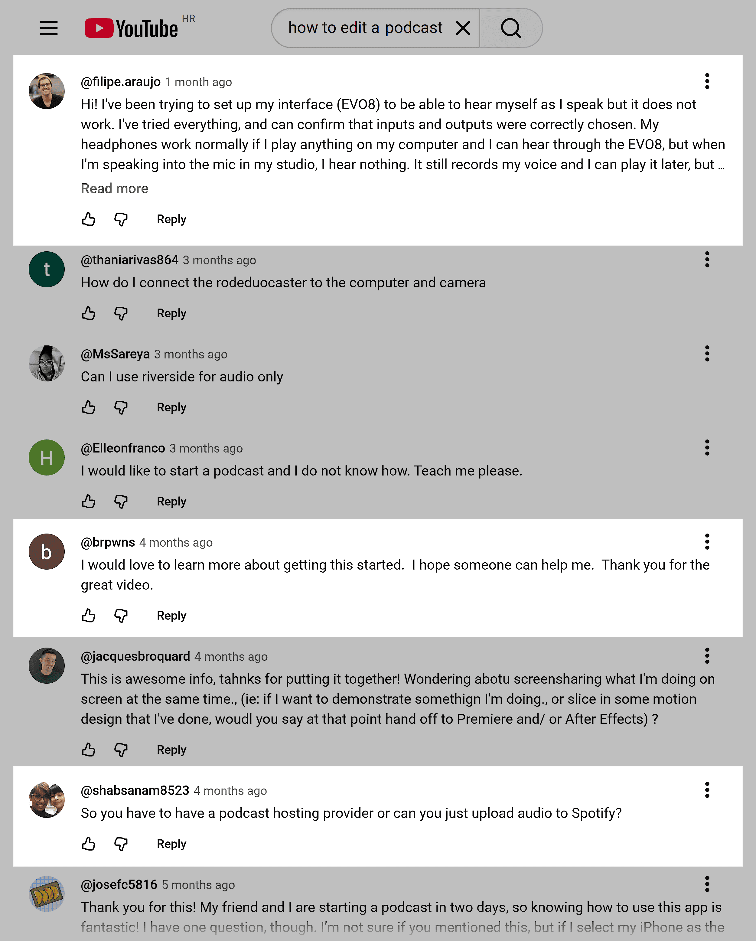 YouTube &ndash; How to edit a podcast &ndash; Comments