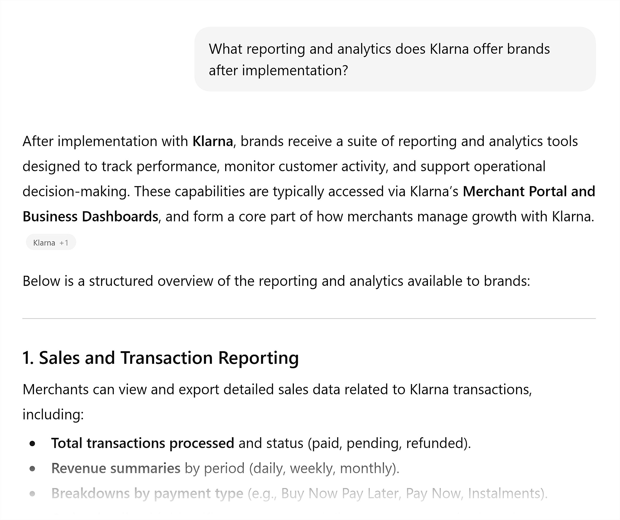 ChatGPT &ndash; Klarna reporting analytics