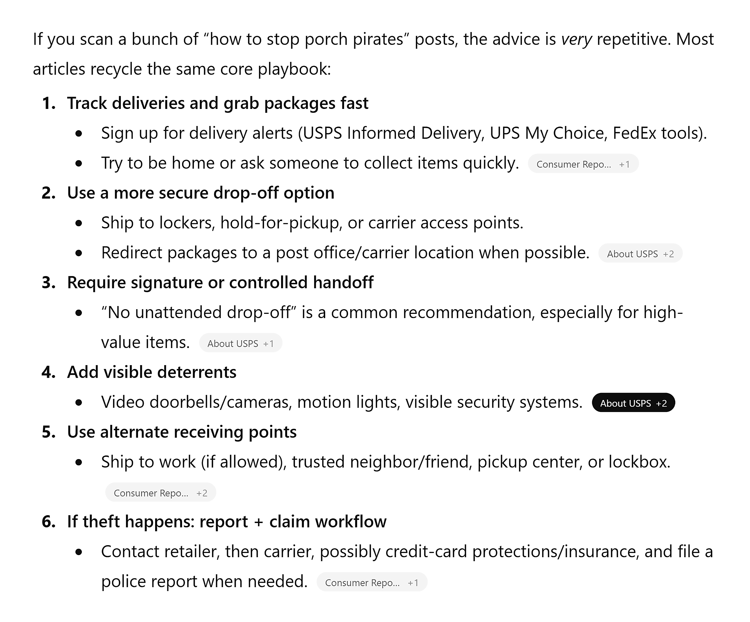 ChatGPT &ndash; Porch pirates &ndash; Advice
