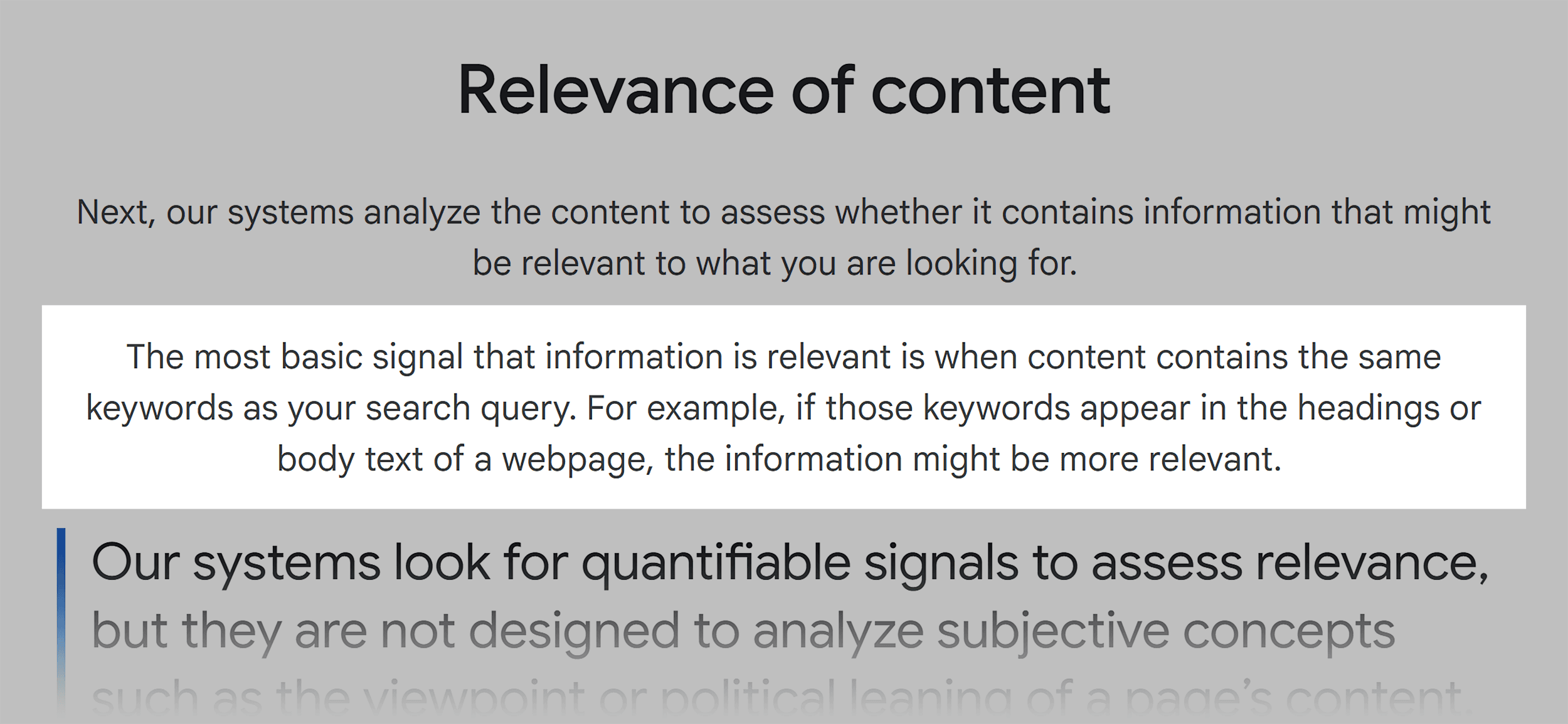 Google – How search works – Relevance of content Google – How search works – Relevance of content