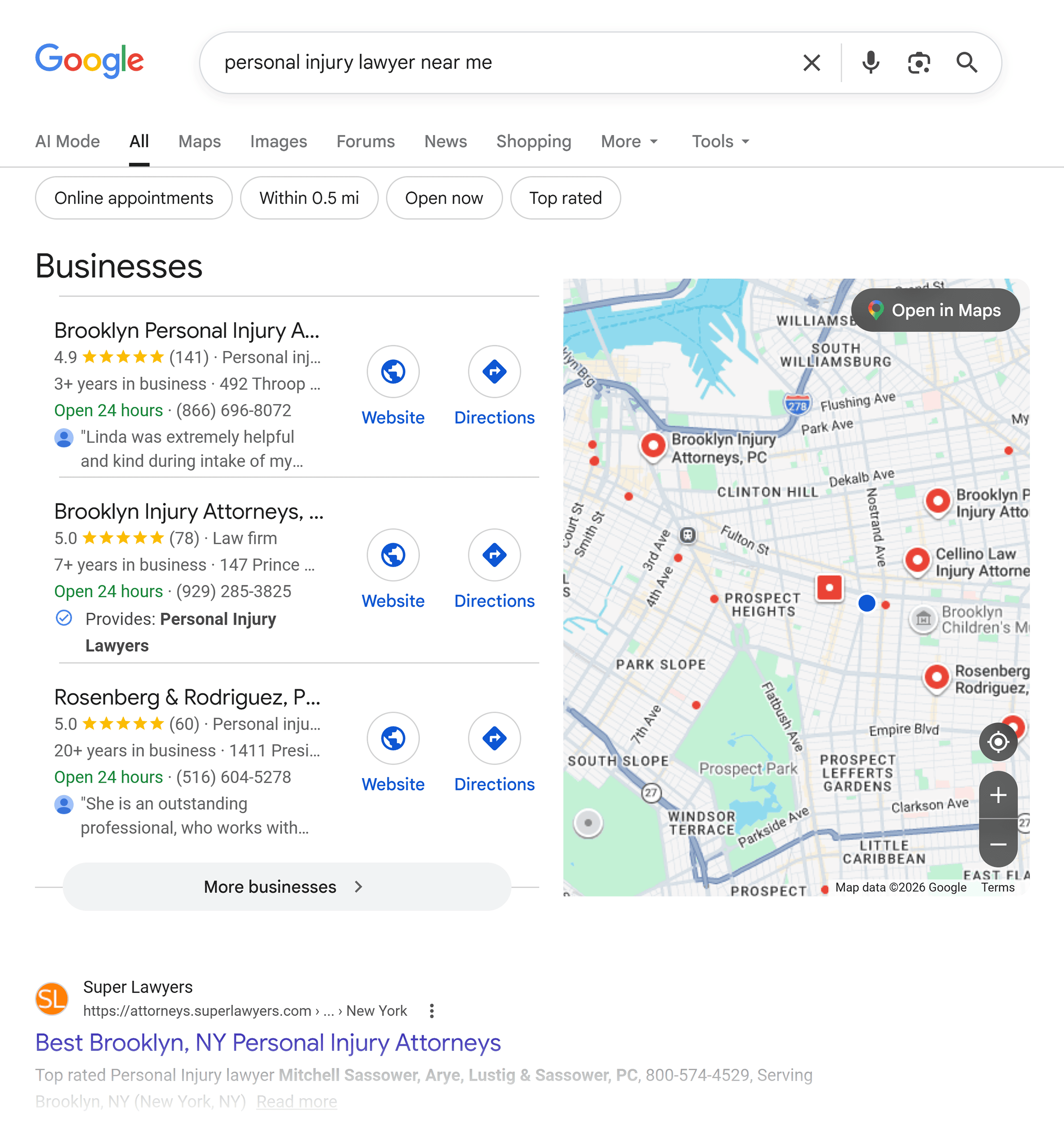 Google SERP &ndash; Businesses