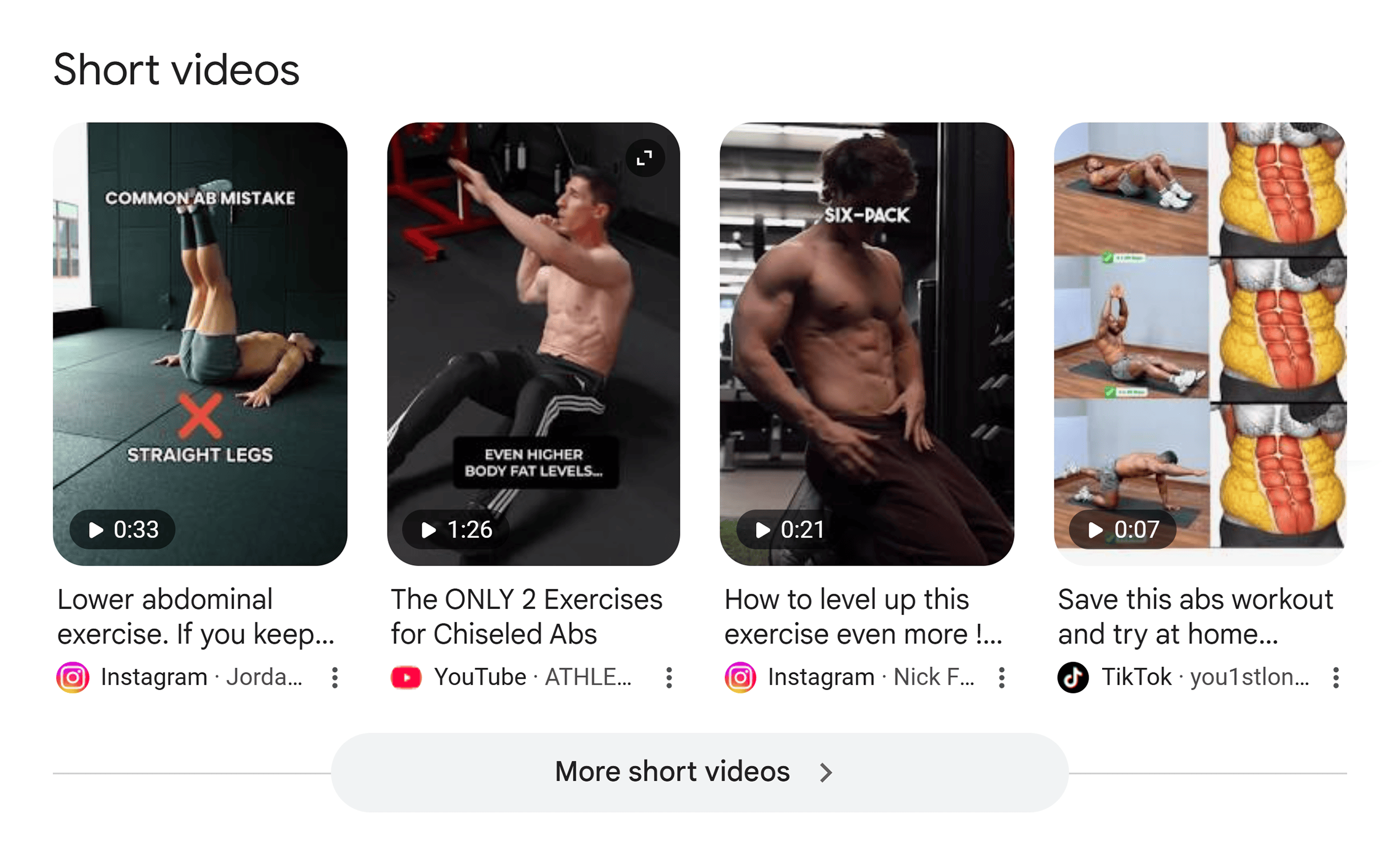 Google SERP &ndash; Short videos