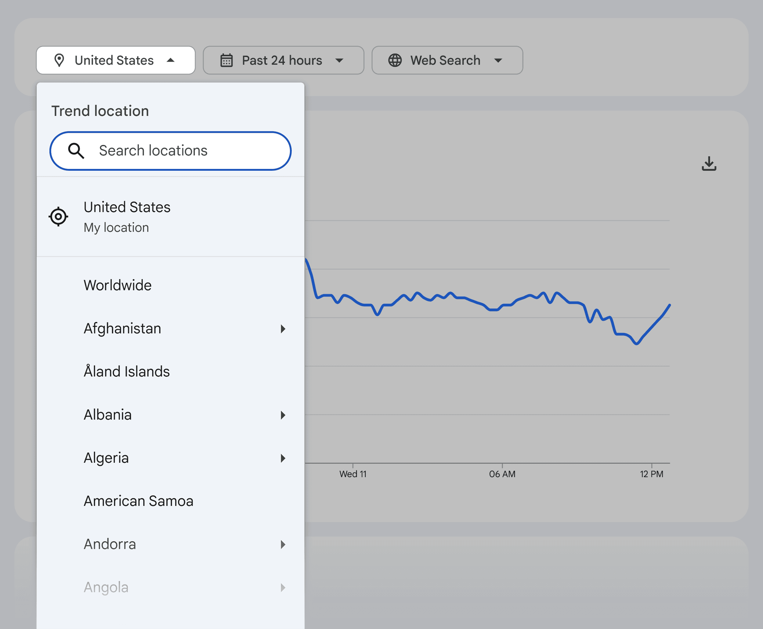 Google Trends &ndash; Location dropdown