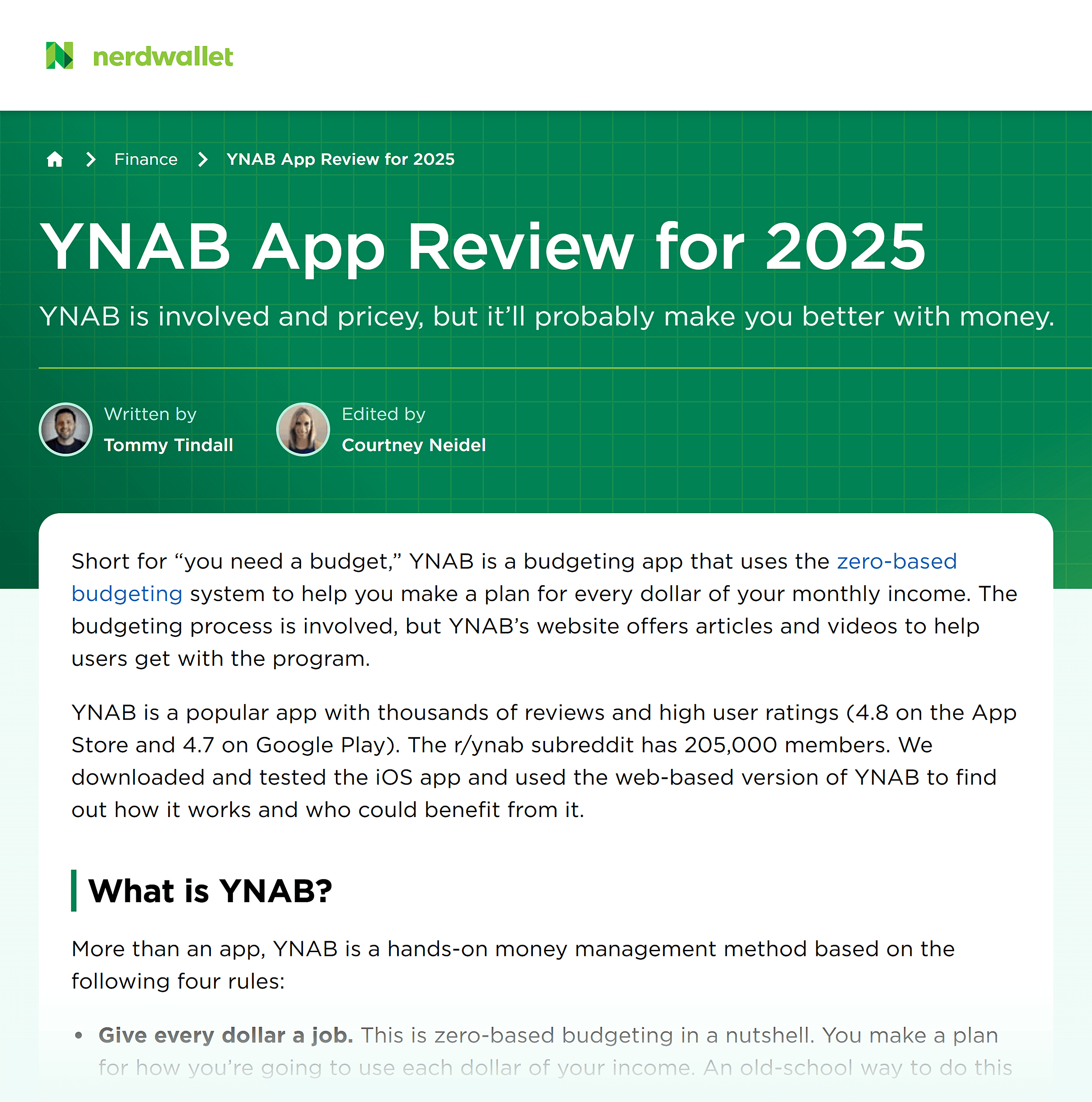 NerdWallet &ndash; YNAB &ndash; App review