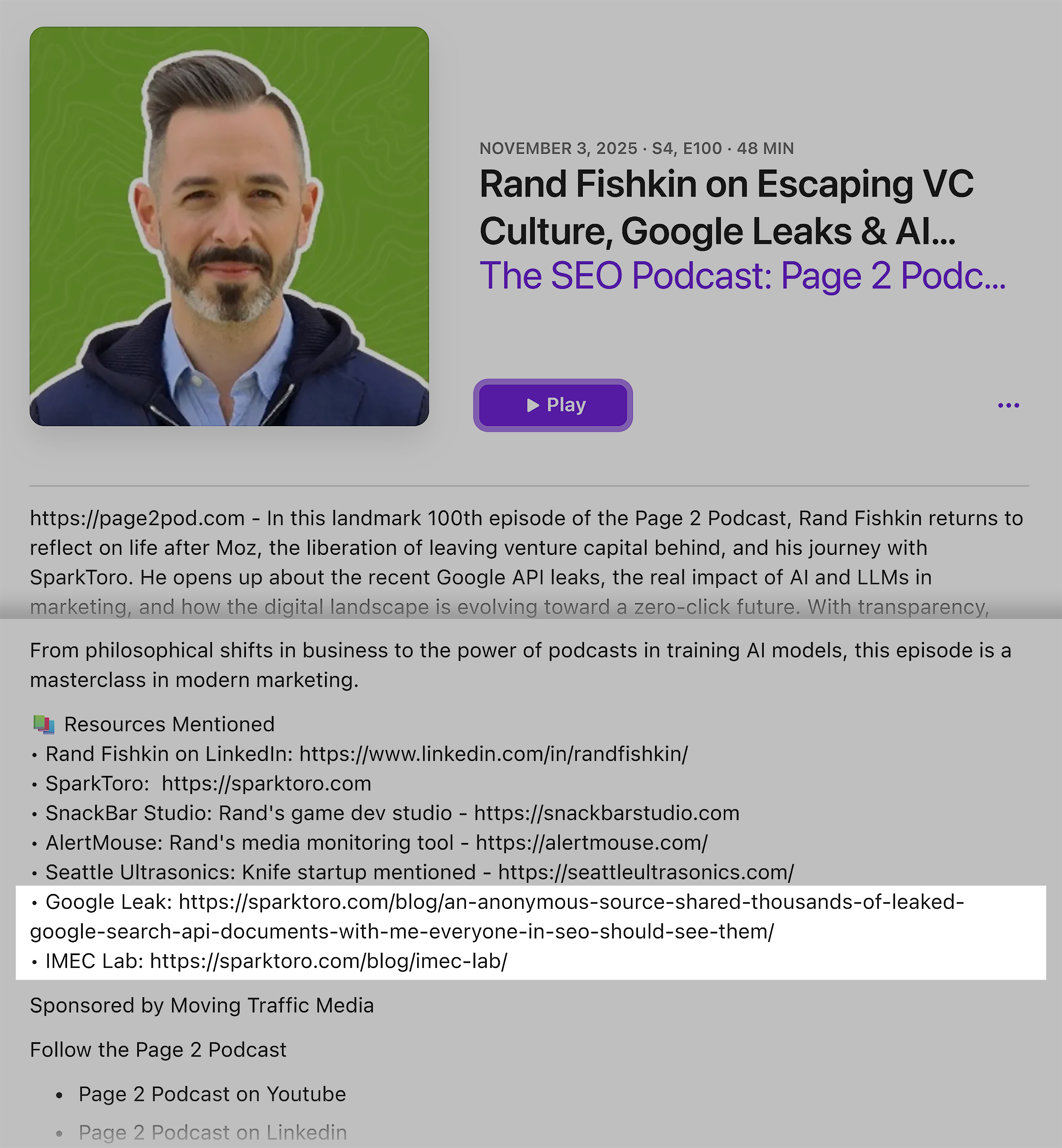 Podcast &ndash; Rand Fishkin &ndash; Link back