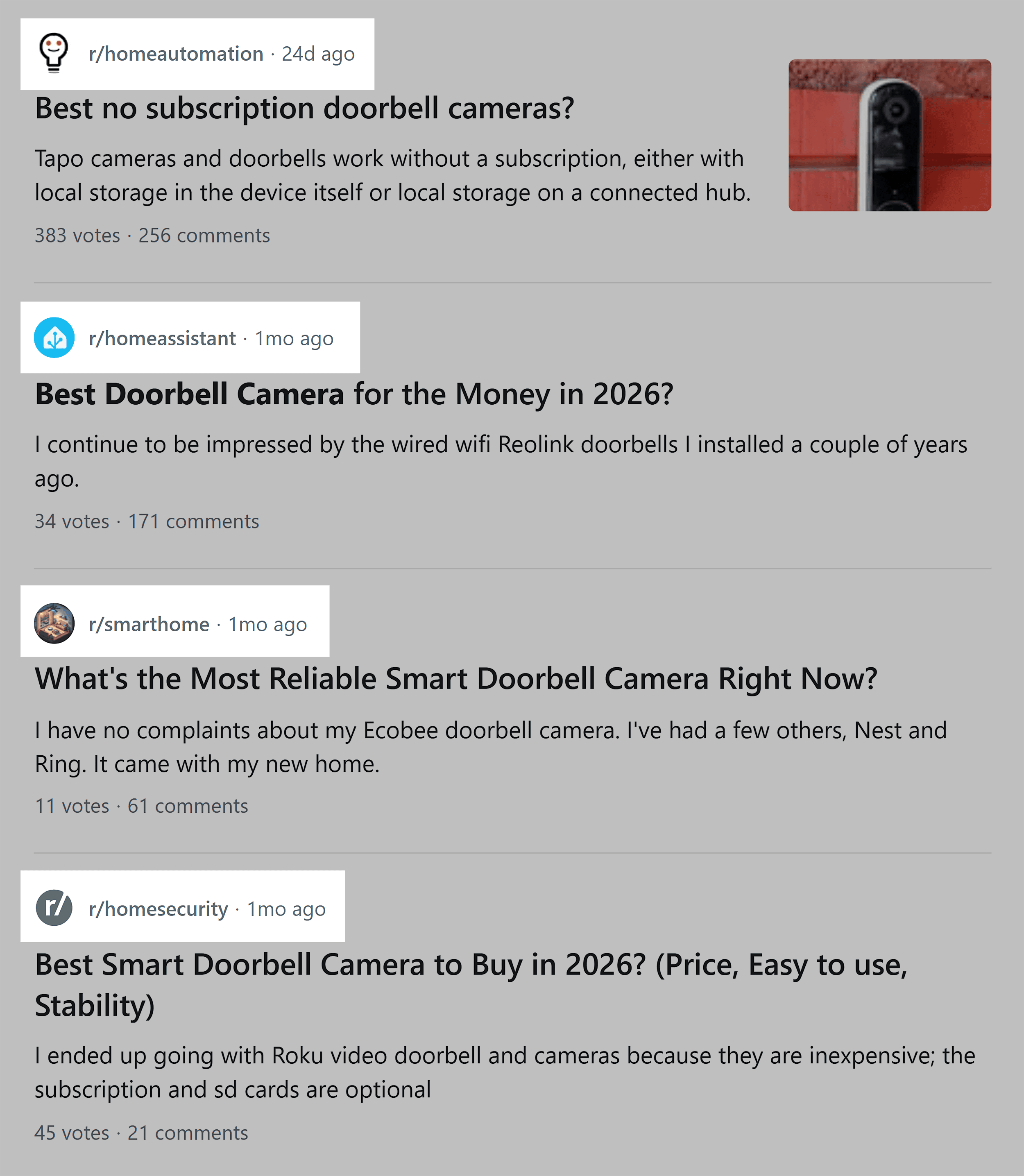 Reddit &ndash; Best doorbell camera &ndash; Subreddits