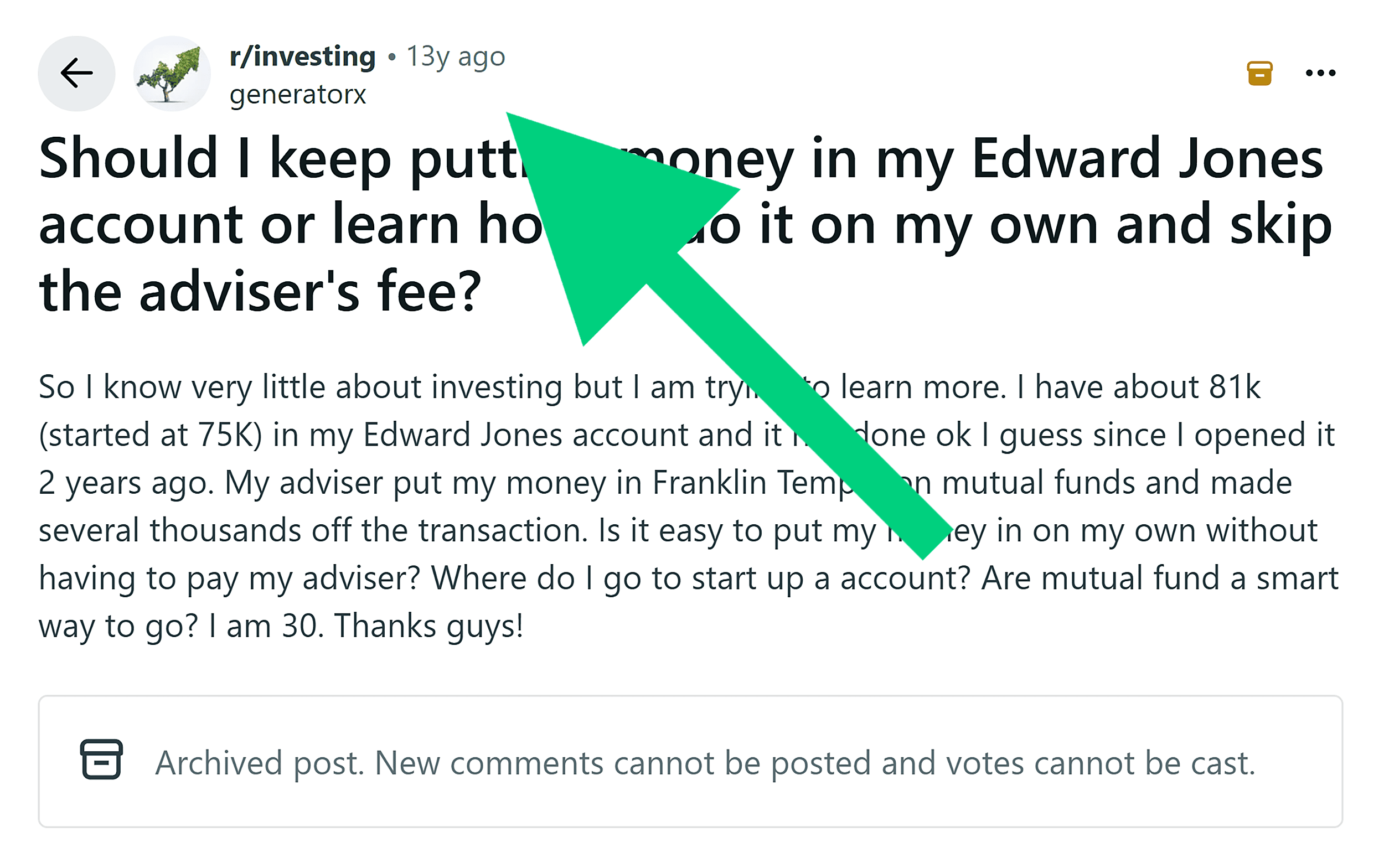 Reddit &ndash; Investing &ndash; Outdated answer