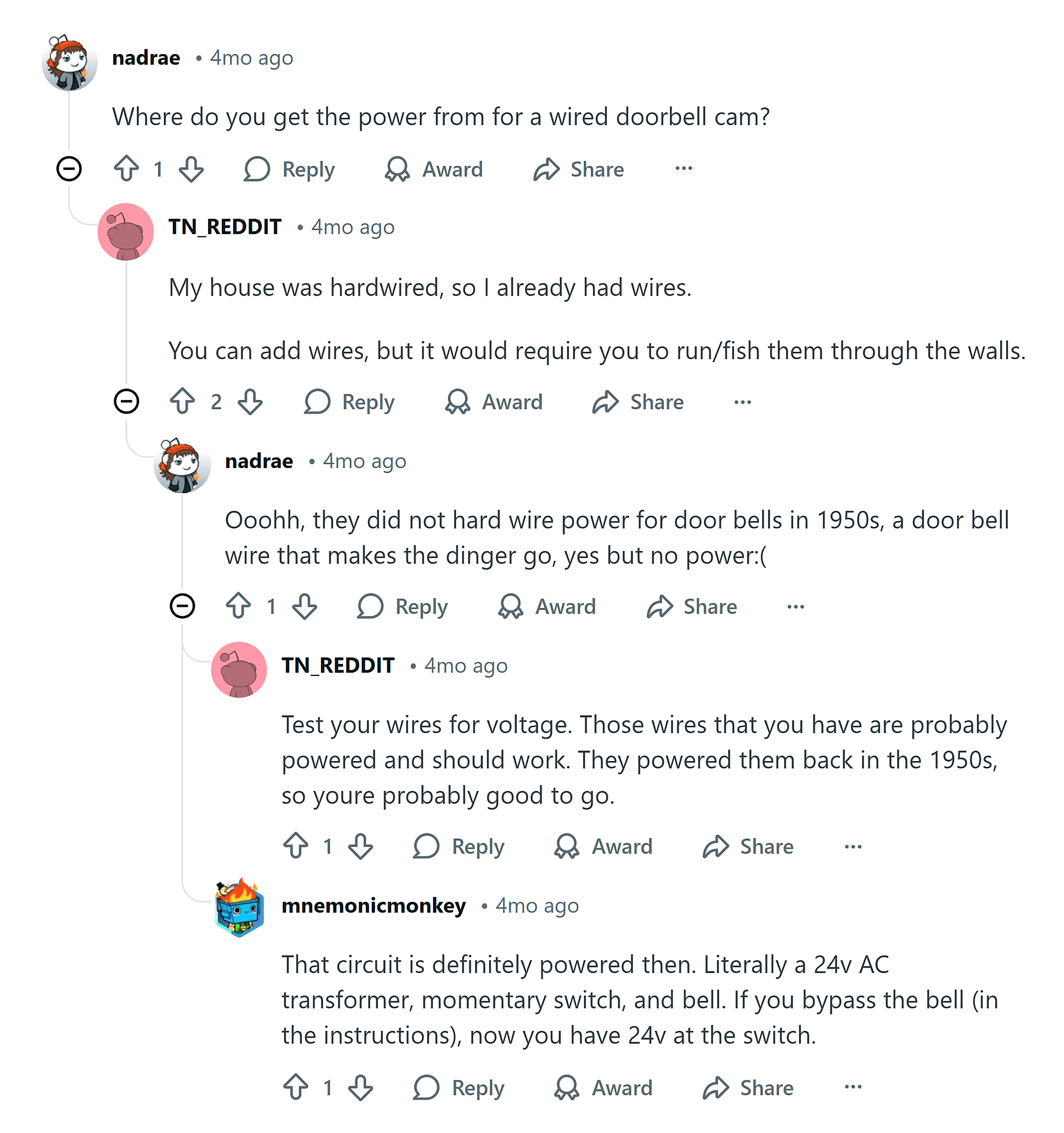 Reddit &ndash; Smart doorbell camera power