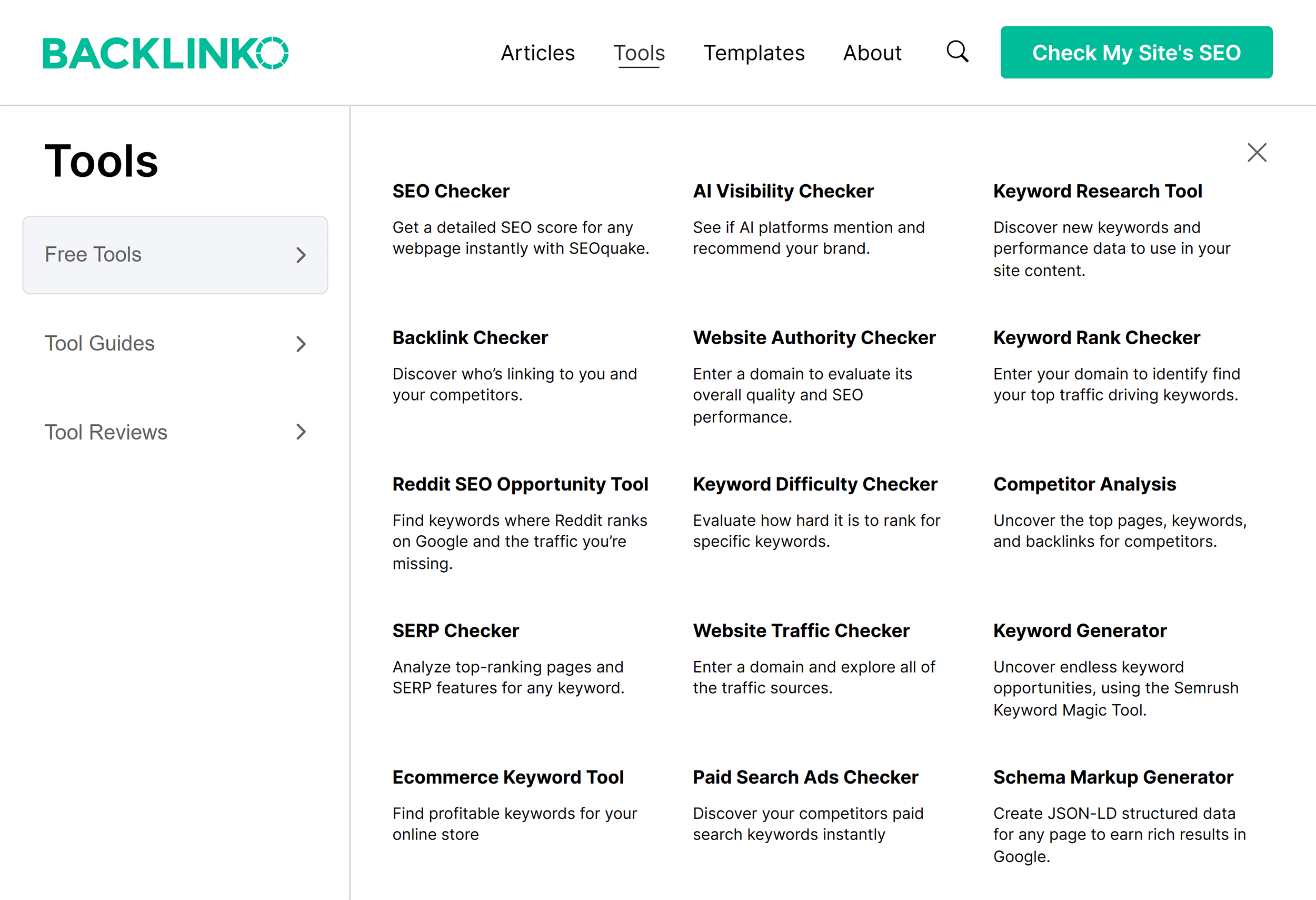 Backlinko – Tools menu Backlinko – Tools menu