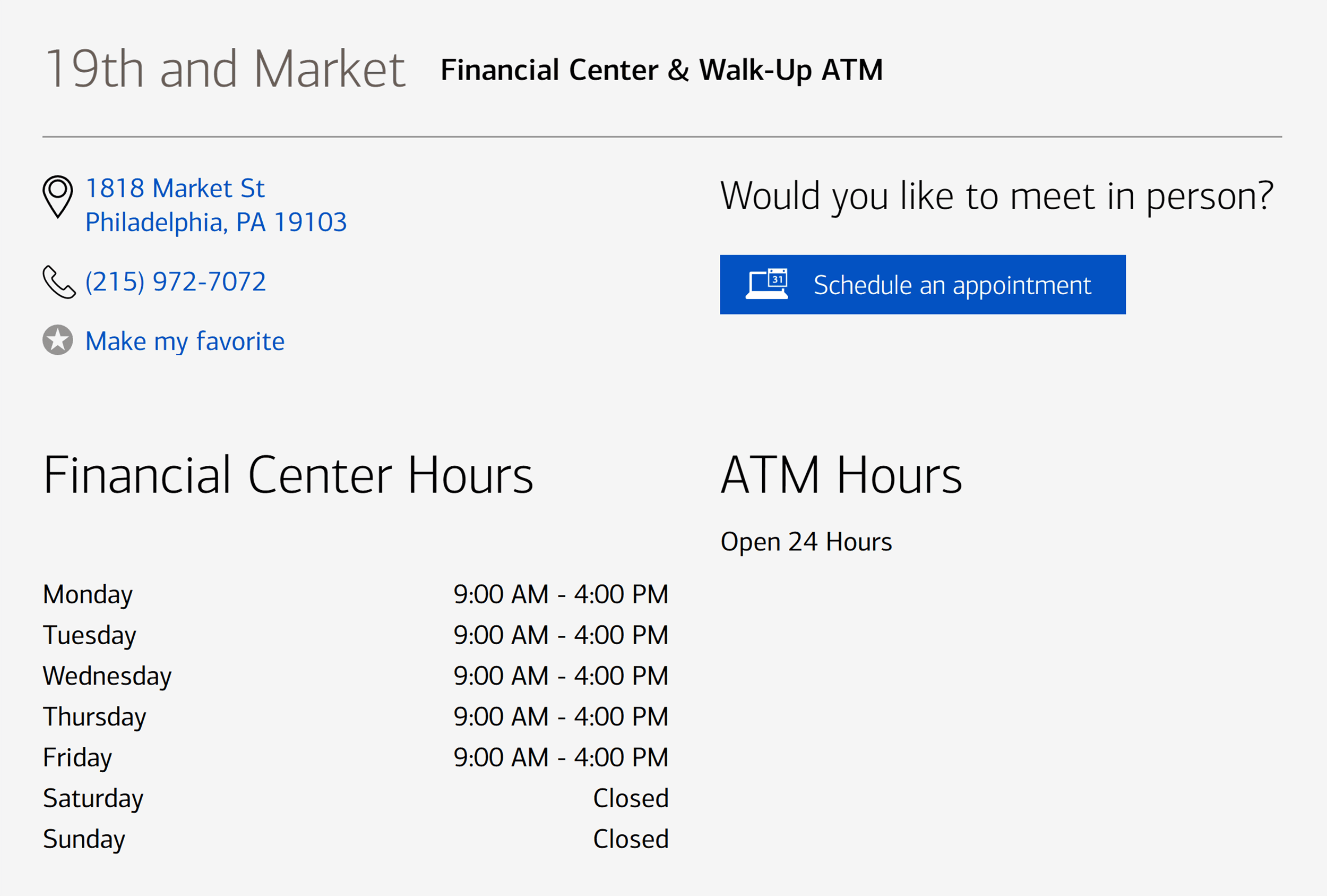 Bank of America – Financial centers Philadelphia