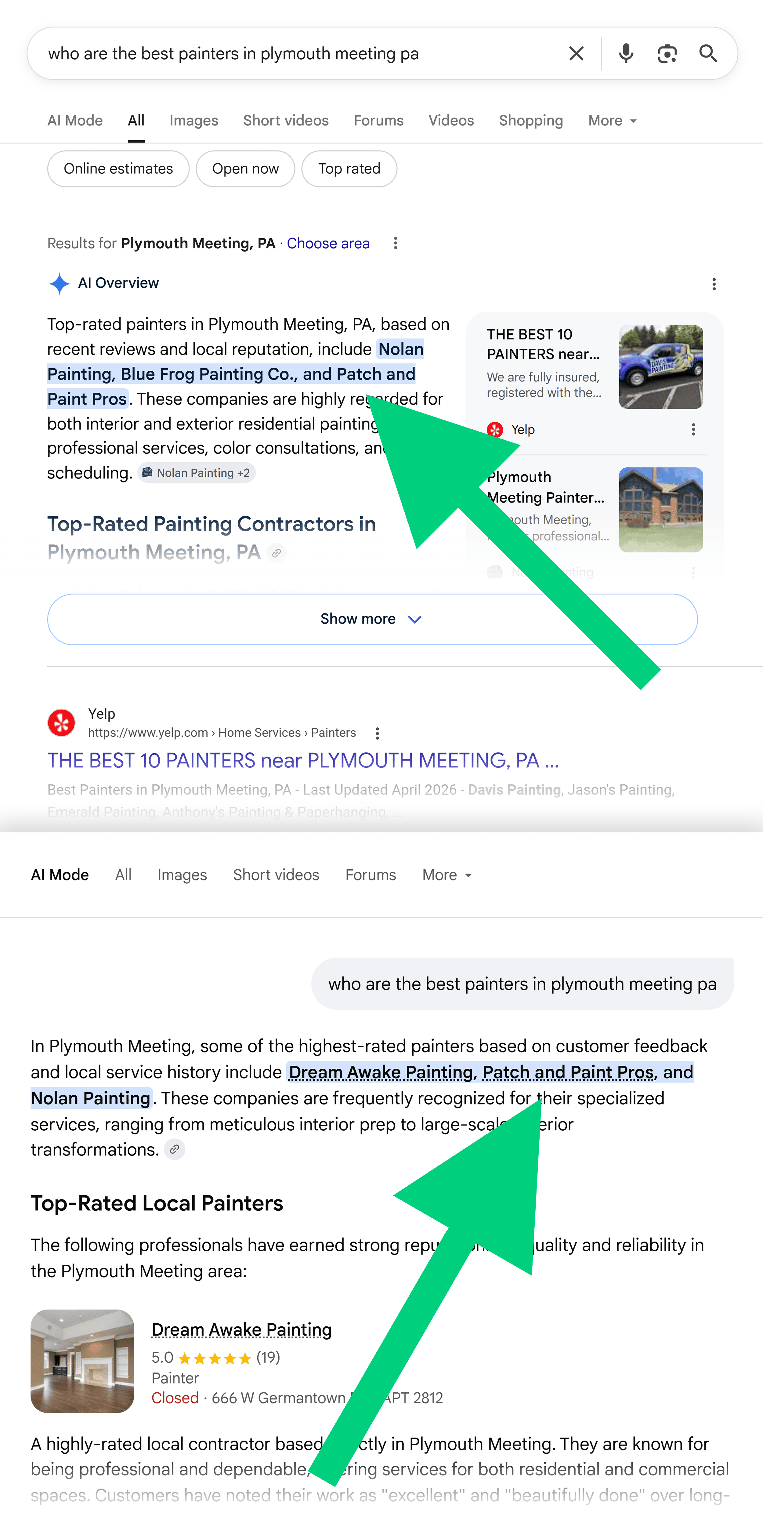 Google AI Mode & AI Overview &ndash; Painters Plymouth Meeting