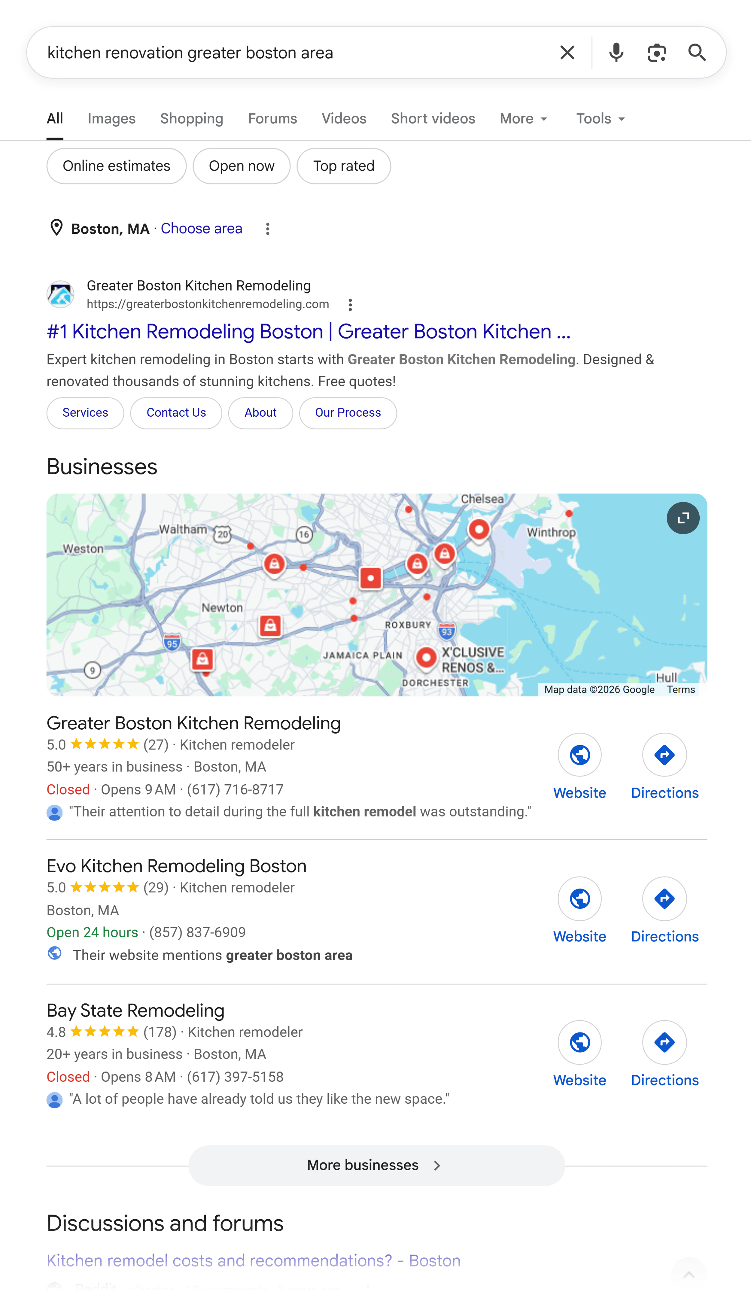 Google SERP &ndash; Kitchen renovation Boston