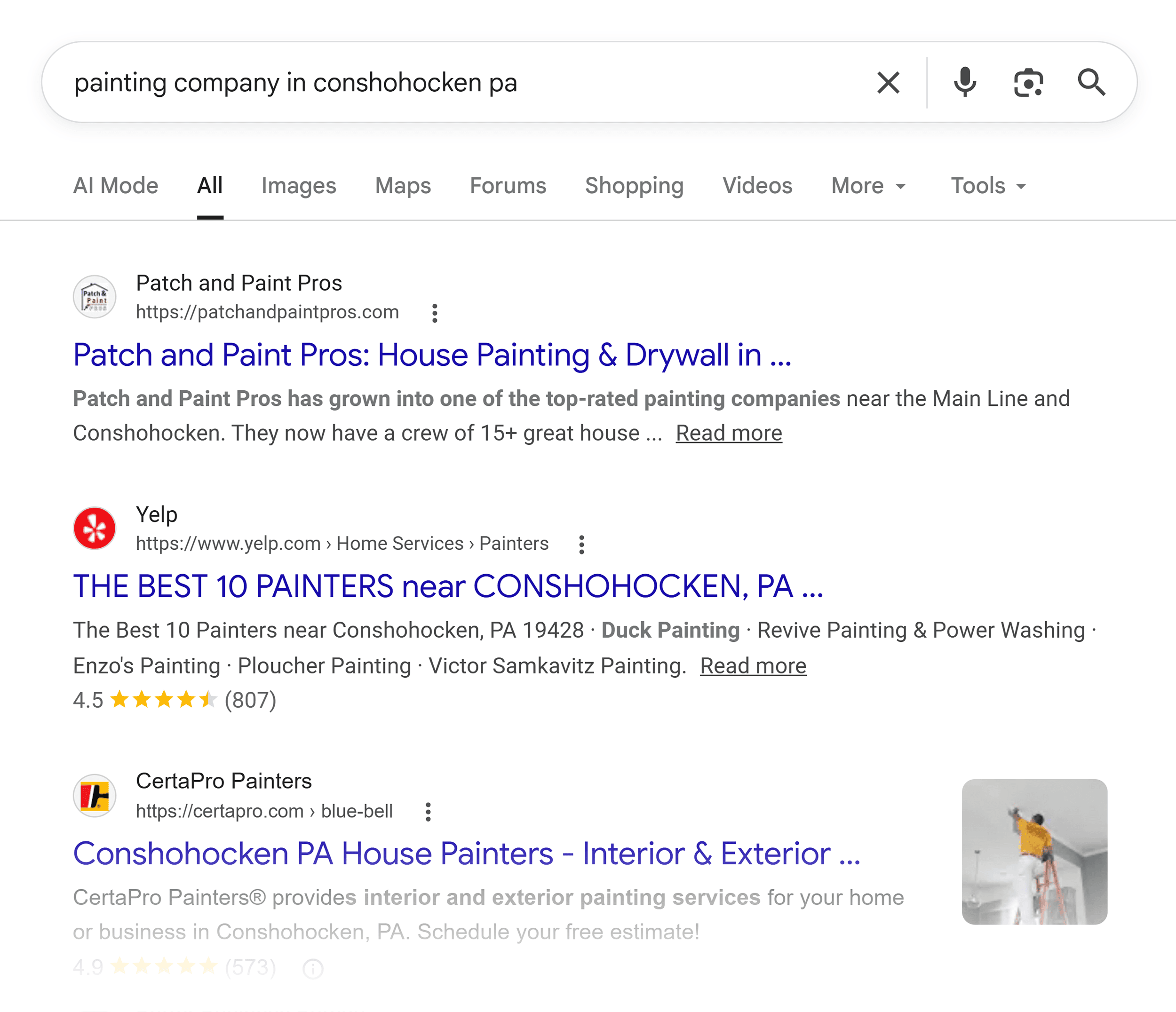 Google SERP – Painting company