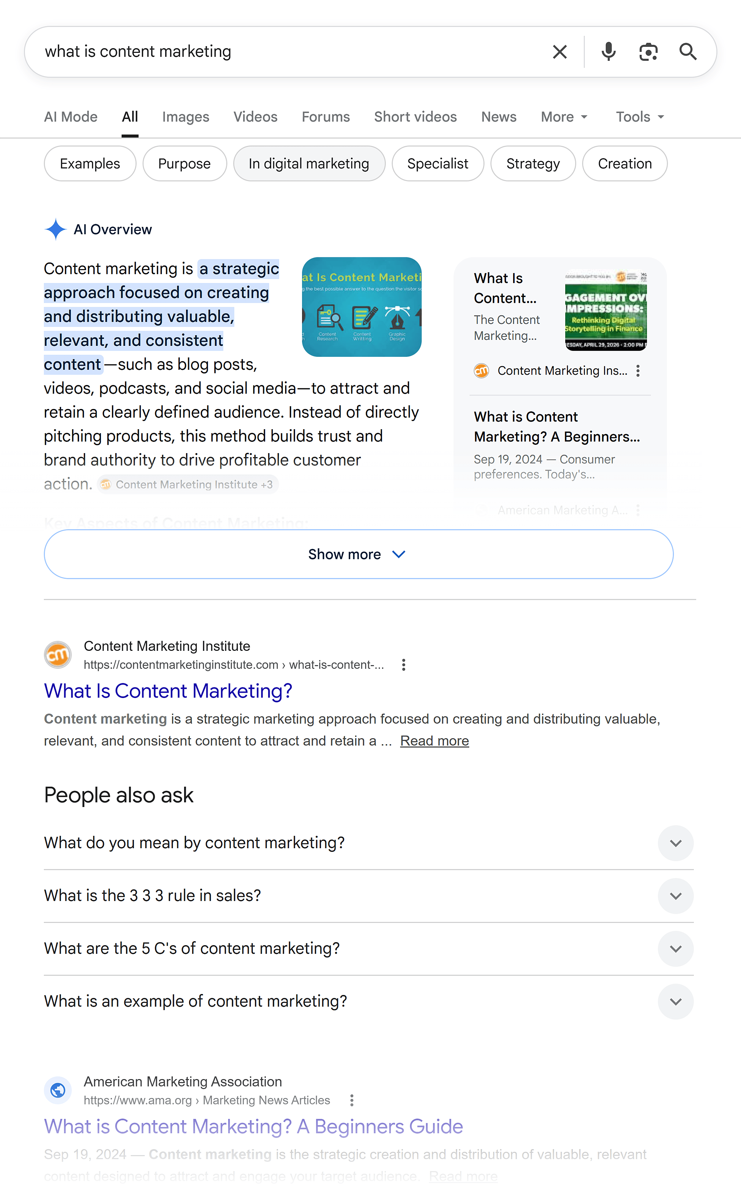 Google SERP &ndash; What is content marketing