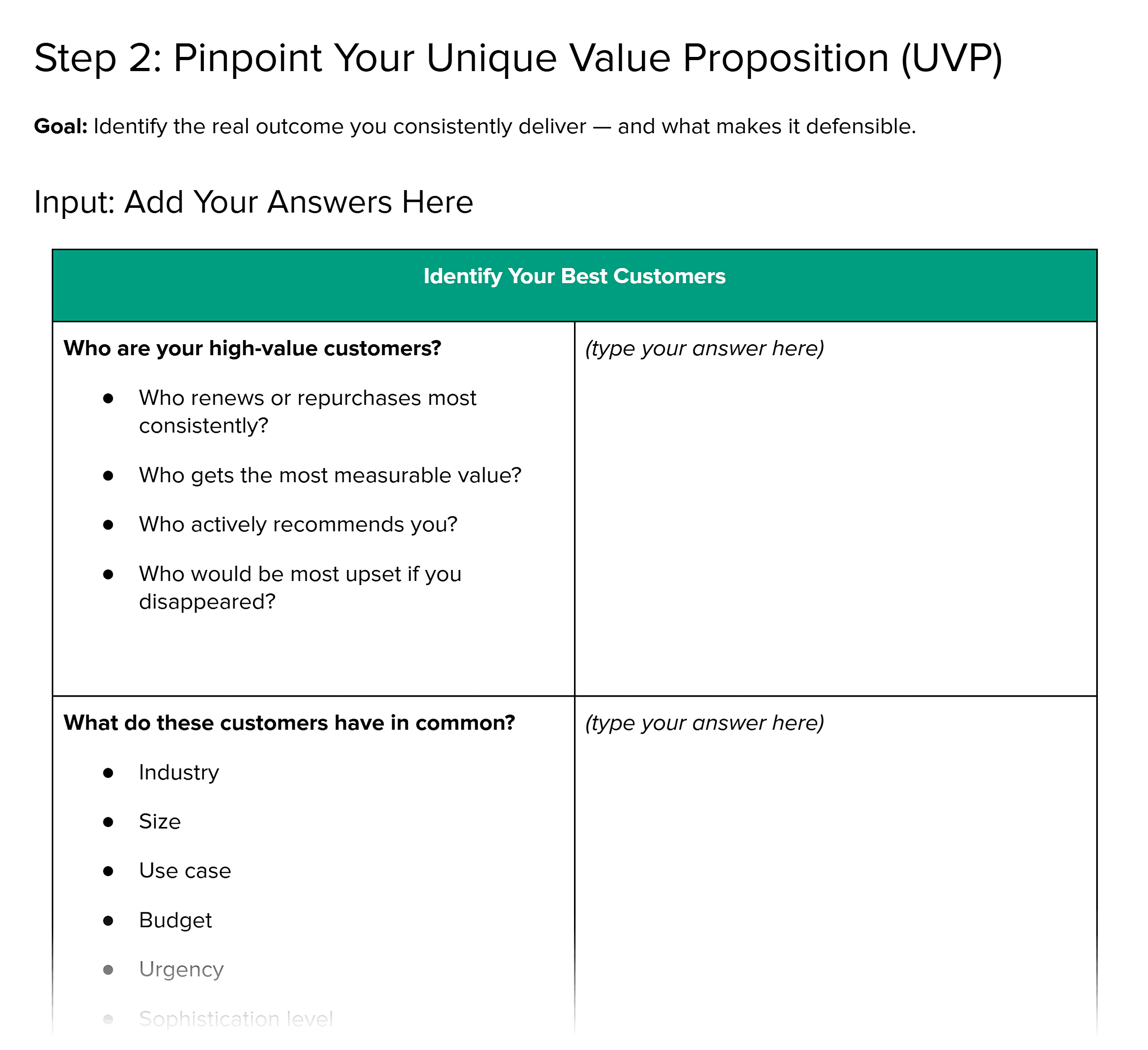 Marketing Strategy Workbook &ndash; Step 2