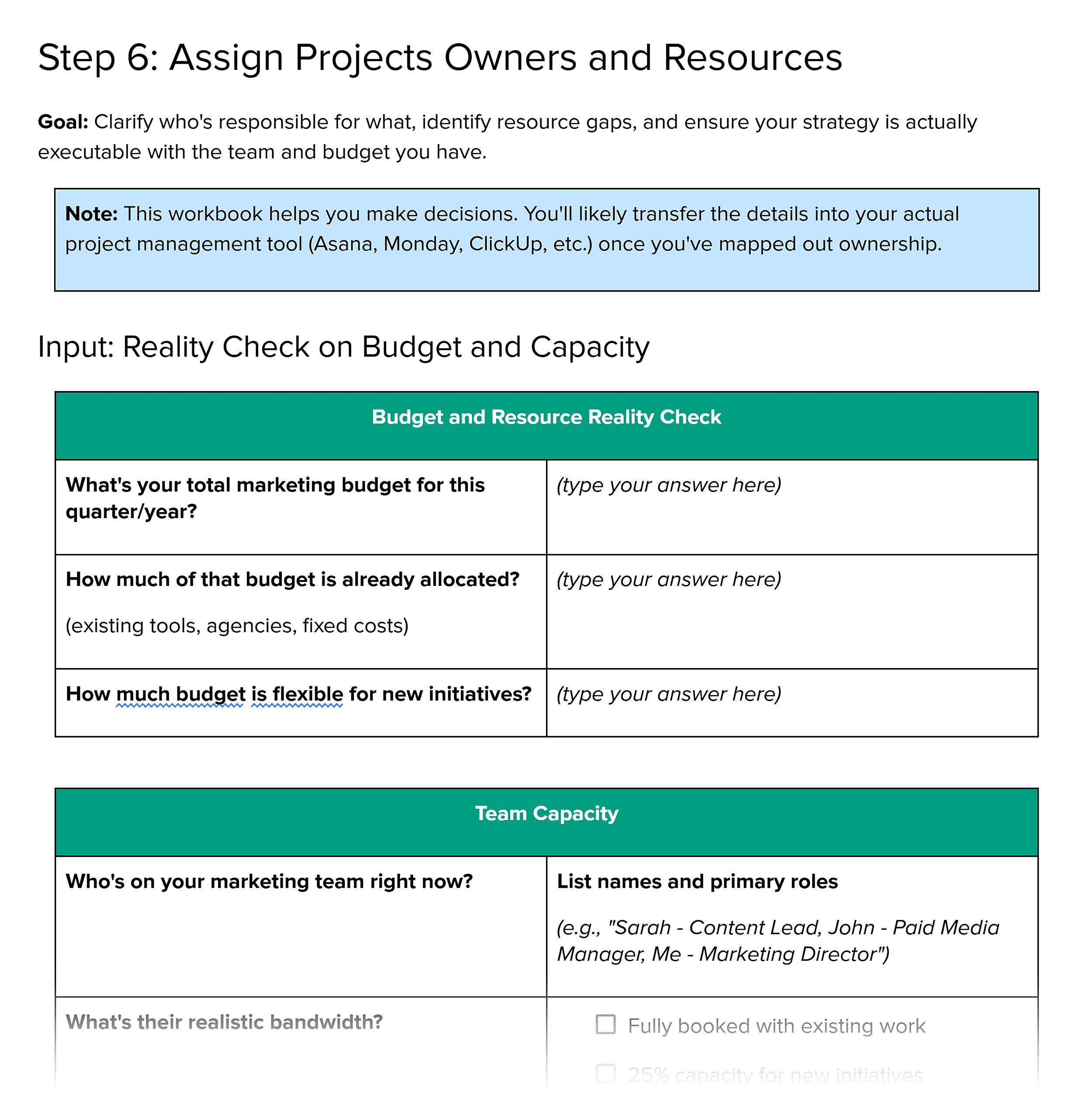 Marketing Strategy Workbook – Step 6